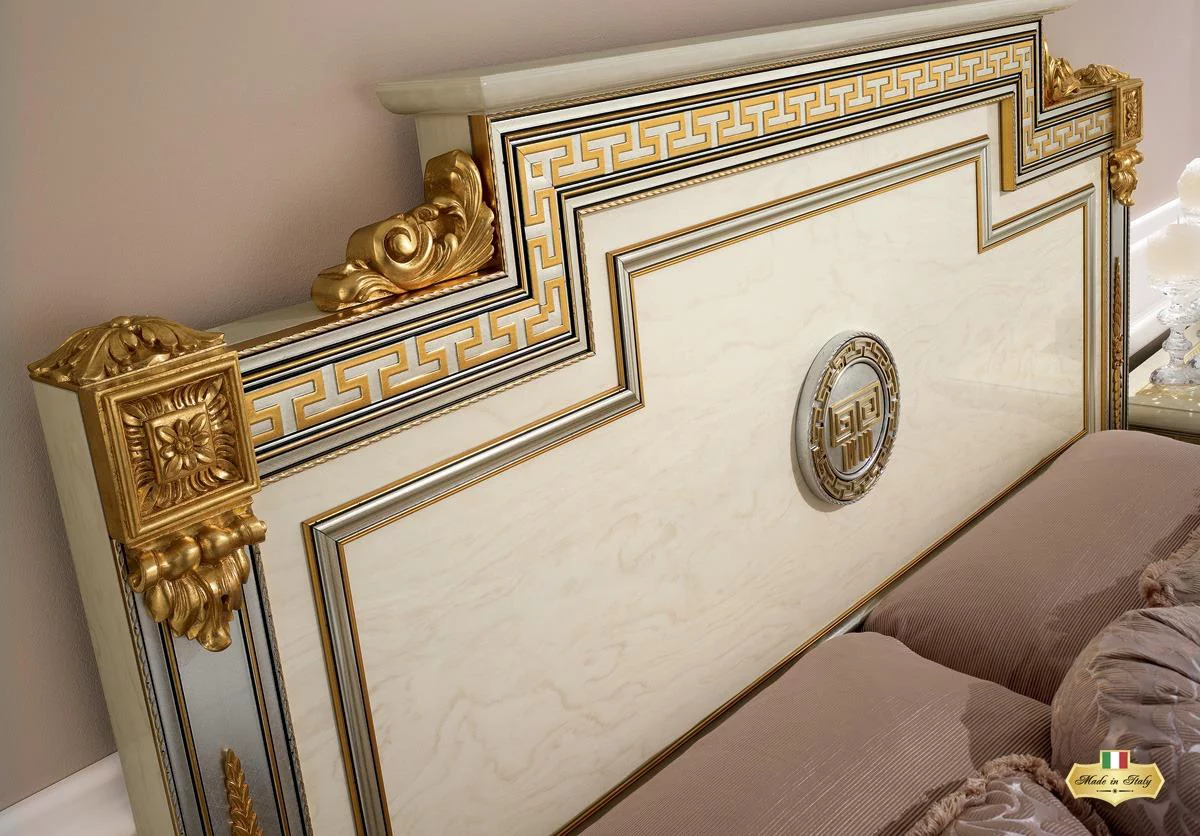 Glossy Ivory Luxury Queen Bedroom Set 3P Liberty Night ESF Made in Italy Classic