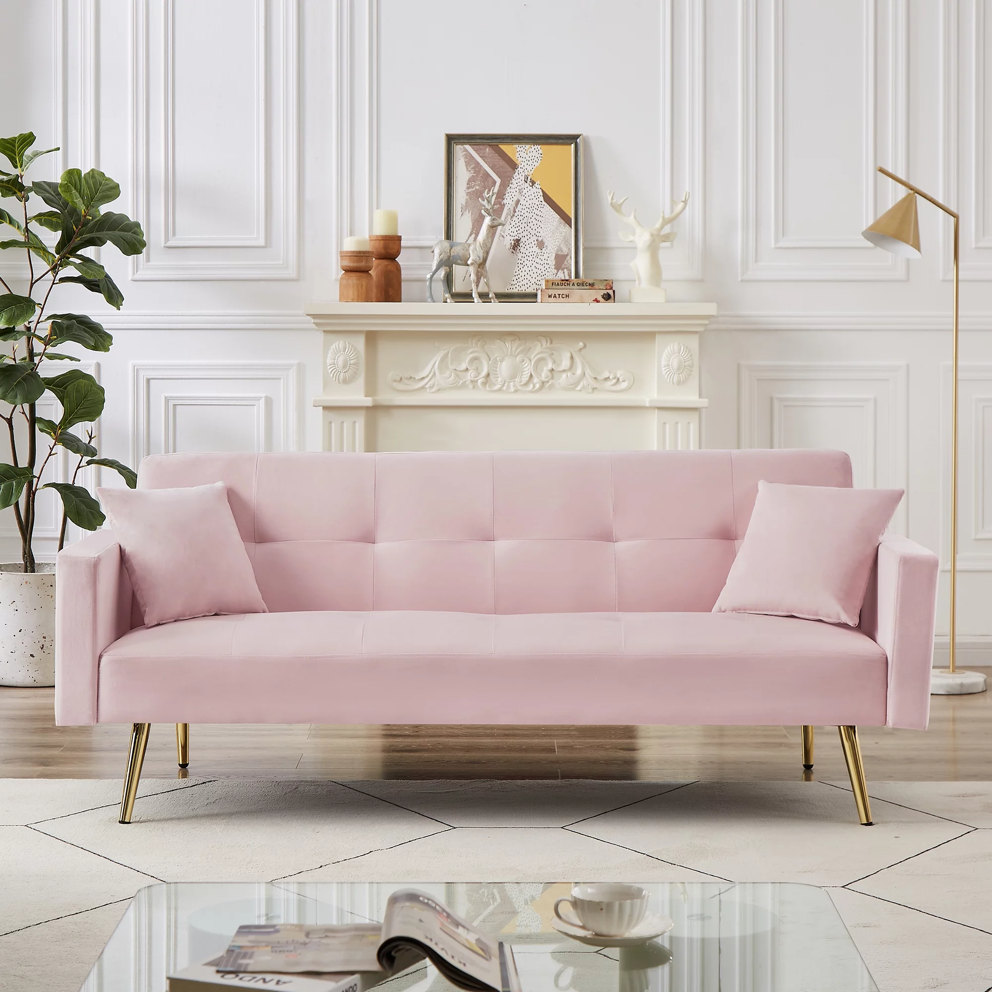Modern Velvet Convertible Sleeper Sofa Bed, 3 Seater Folding Futon Couch for Apartment Bedroom Living Room