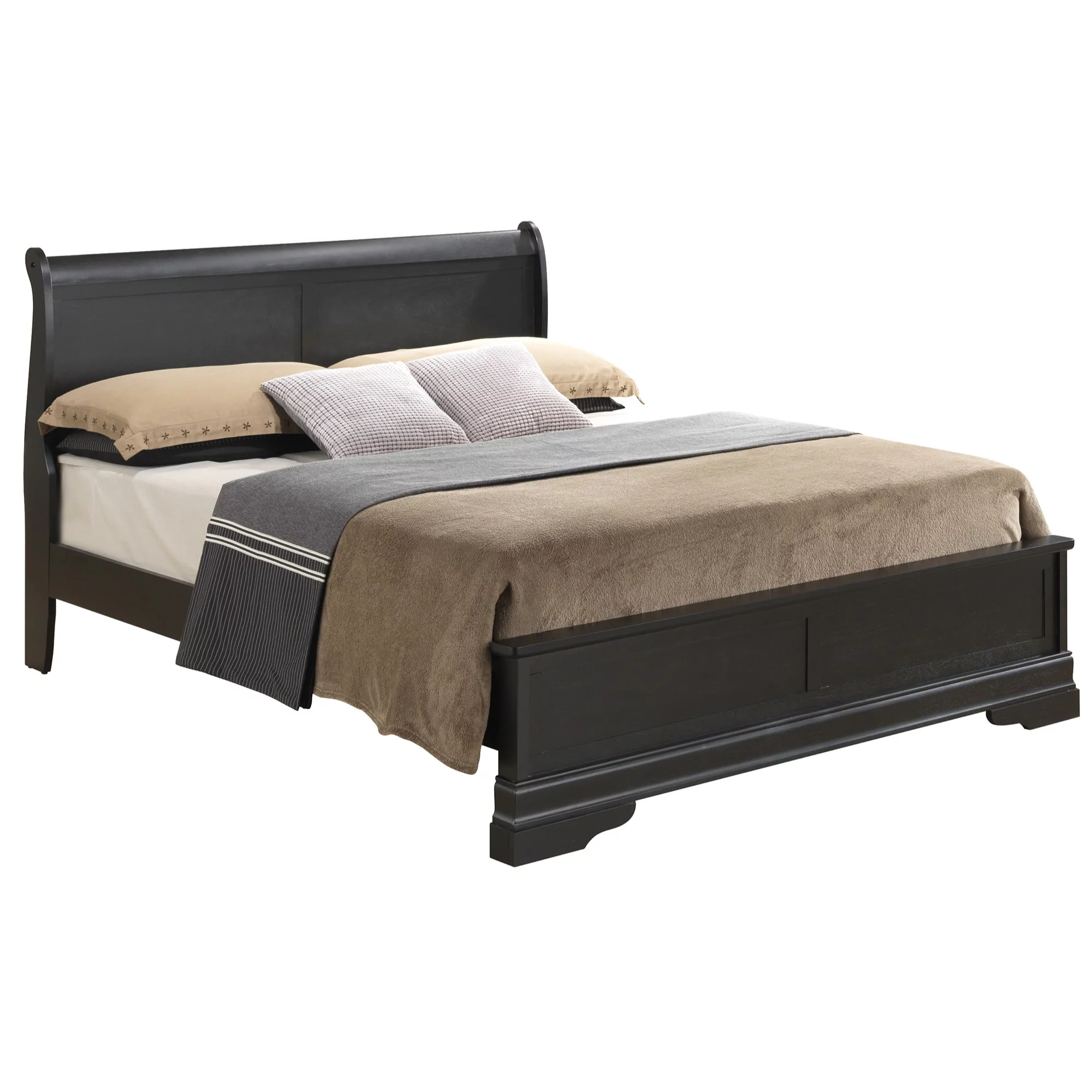 Passion Furniture Louis Philippe Black Full Panel Bed