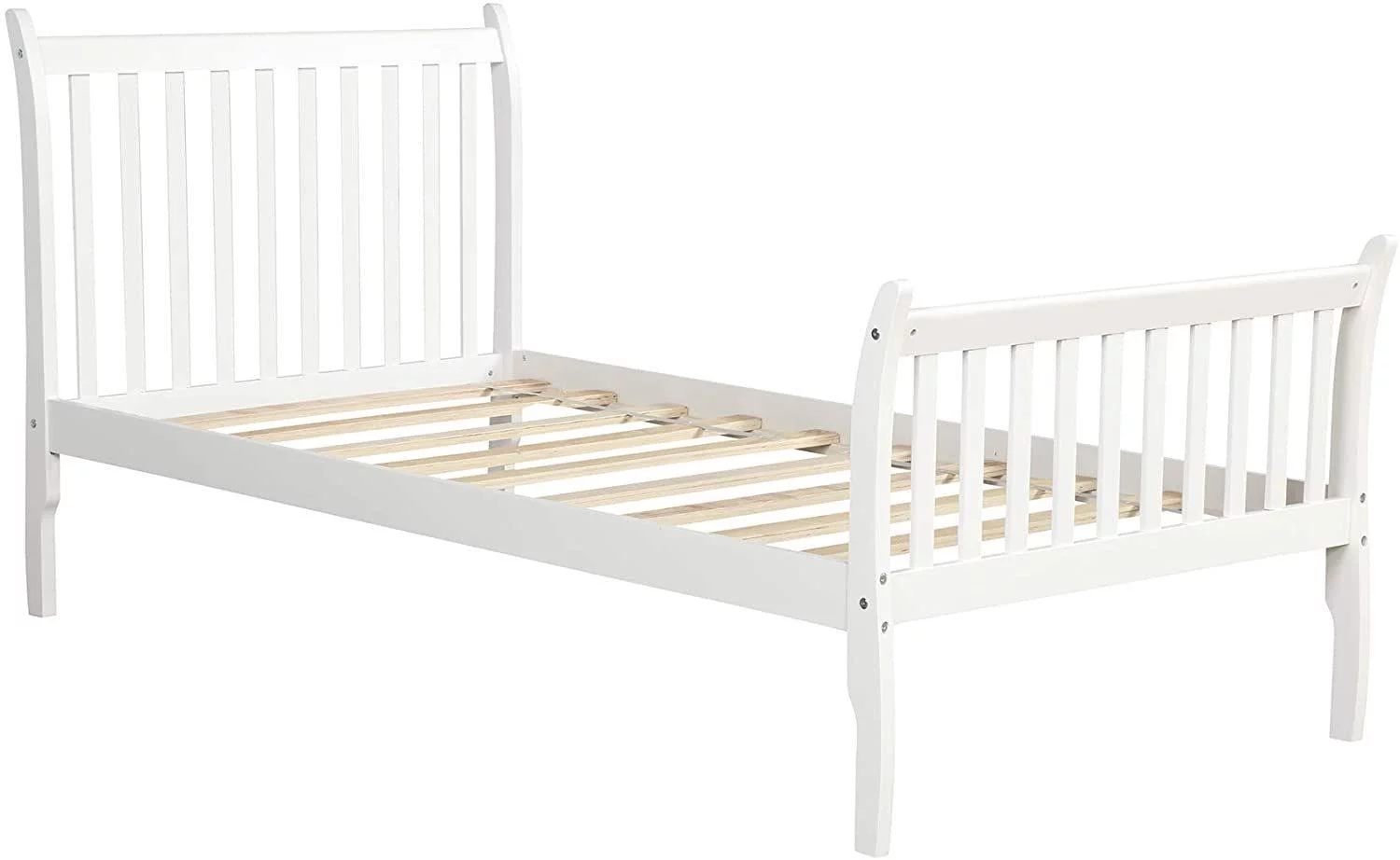 Wood Twin Bed Frame with Headboard and Footboard, Platform Bed Frame Mattress Foundation with Wood Slat Support for Kids, Teens, Twin (White)