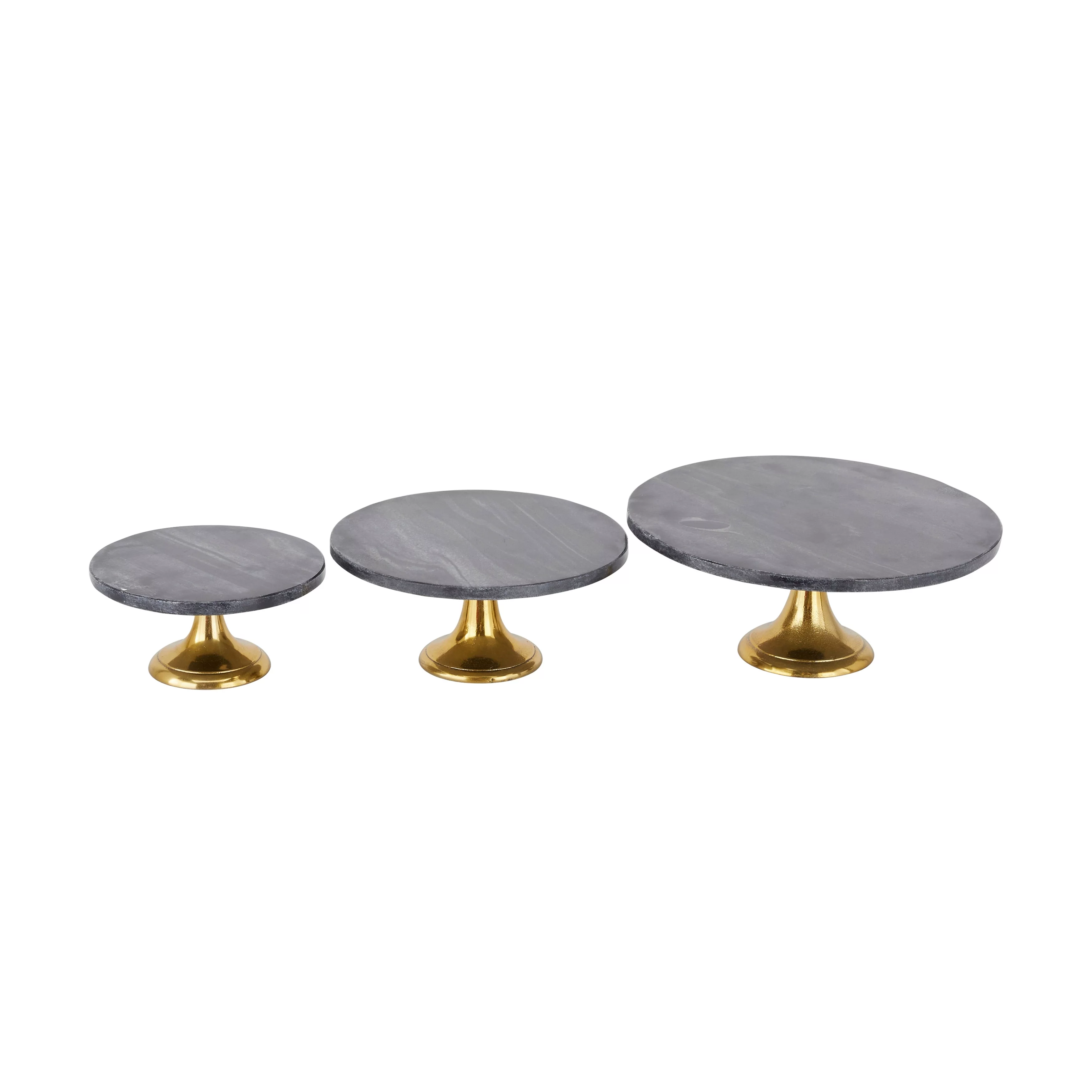 The Novogratz  Black Aluminum Cake Stand with Gold Base (Set of 3) - 15 x 14 x 6 Round