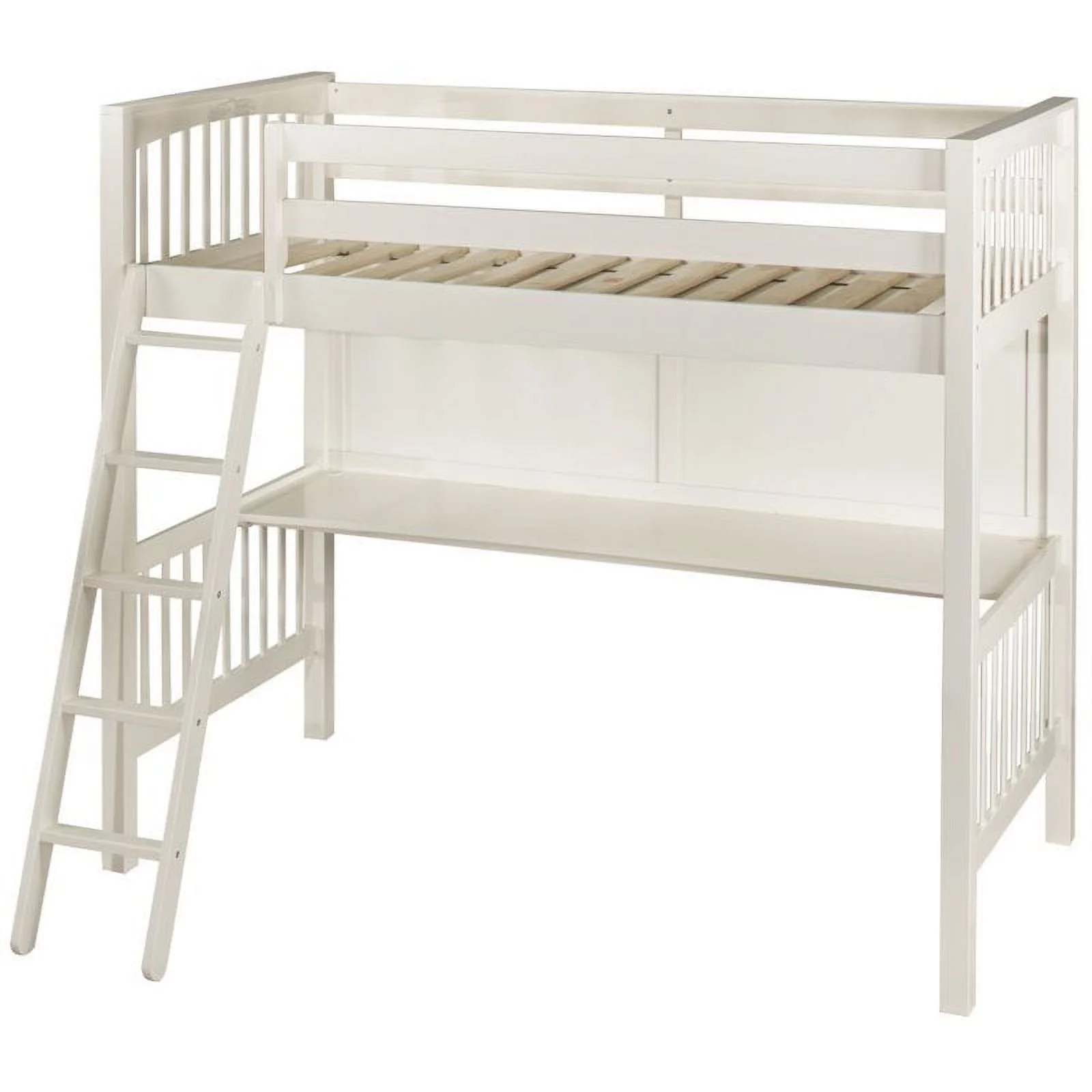 Pemberly Row Twin Wooden Loft Bed with Desk and Hanging Nightstand in White