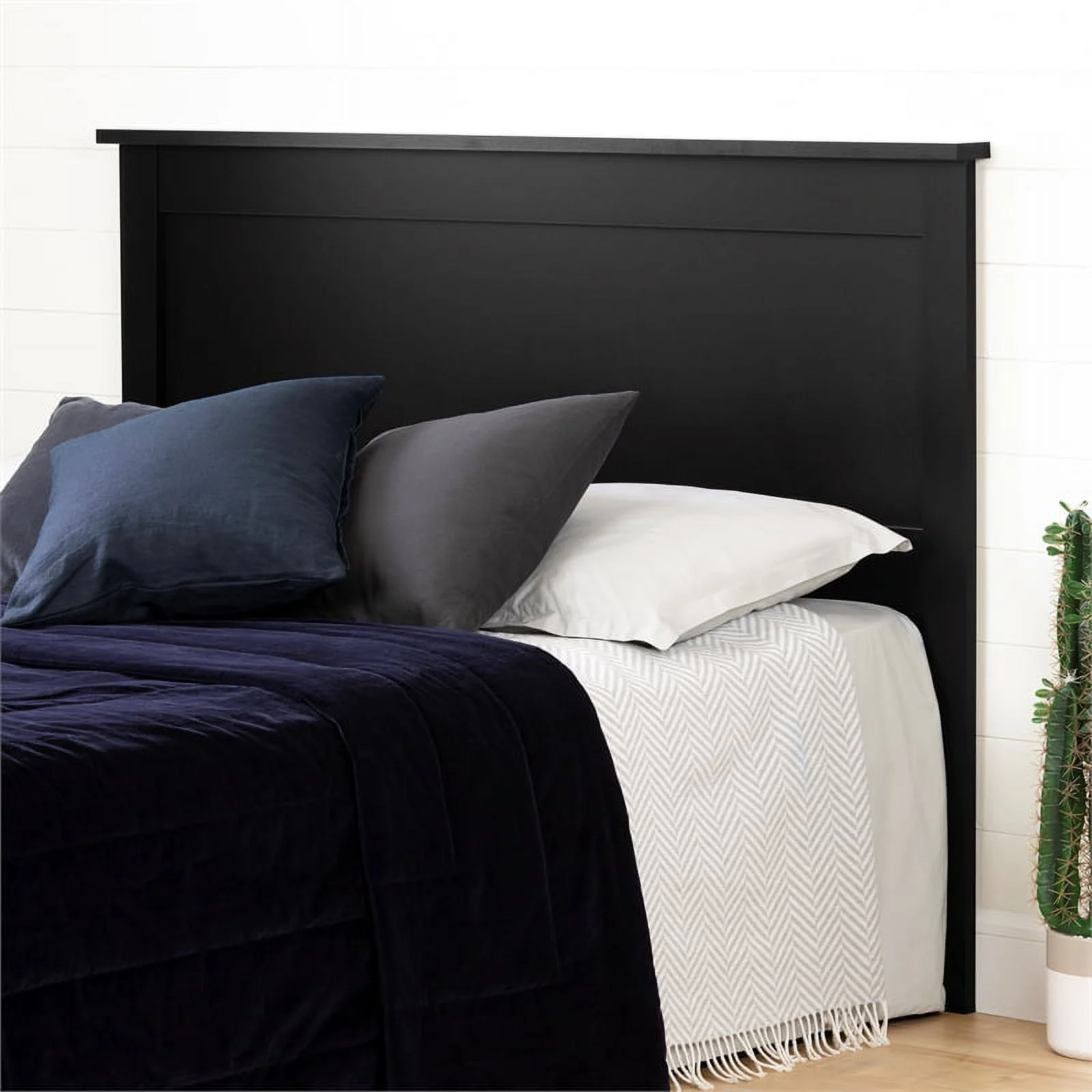 Pemberly Row Transitional Wood Full/Queen Panel Headboard in Black