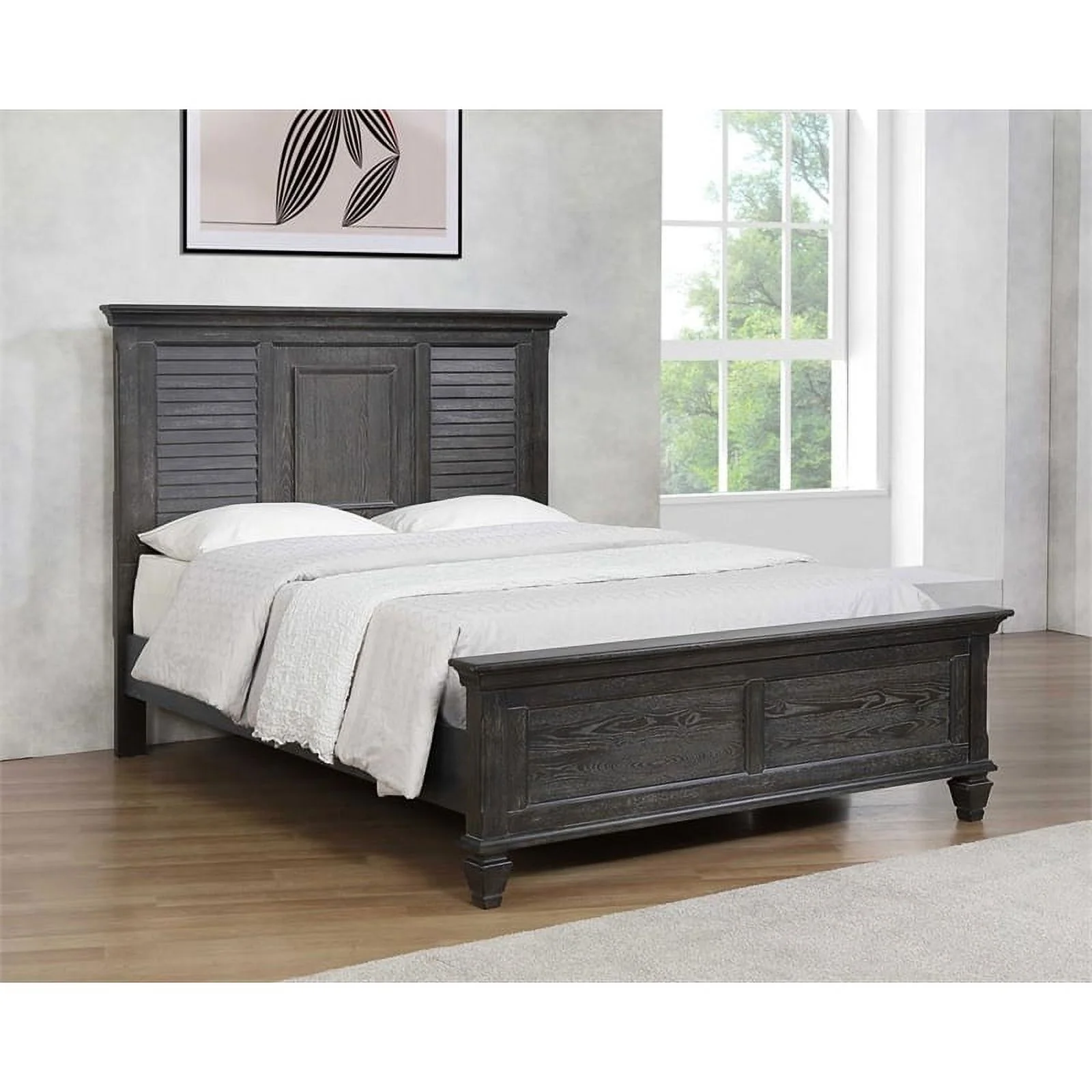 Pemberly Row Farmhouse Wood Eastern King Panel Bed in Weathered Sage