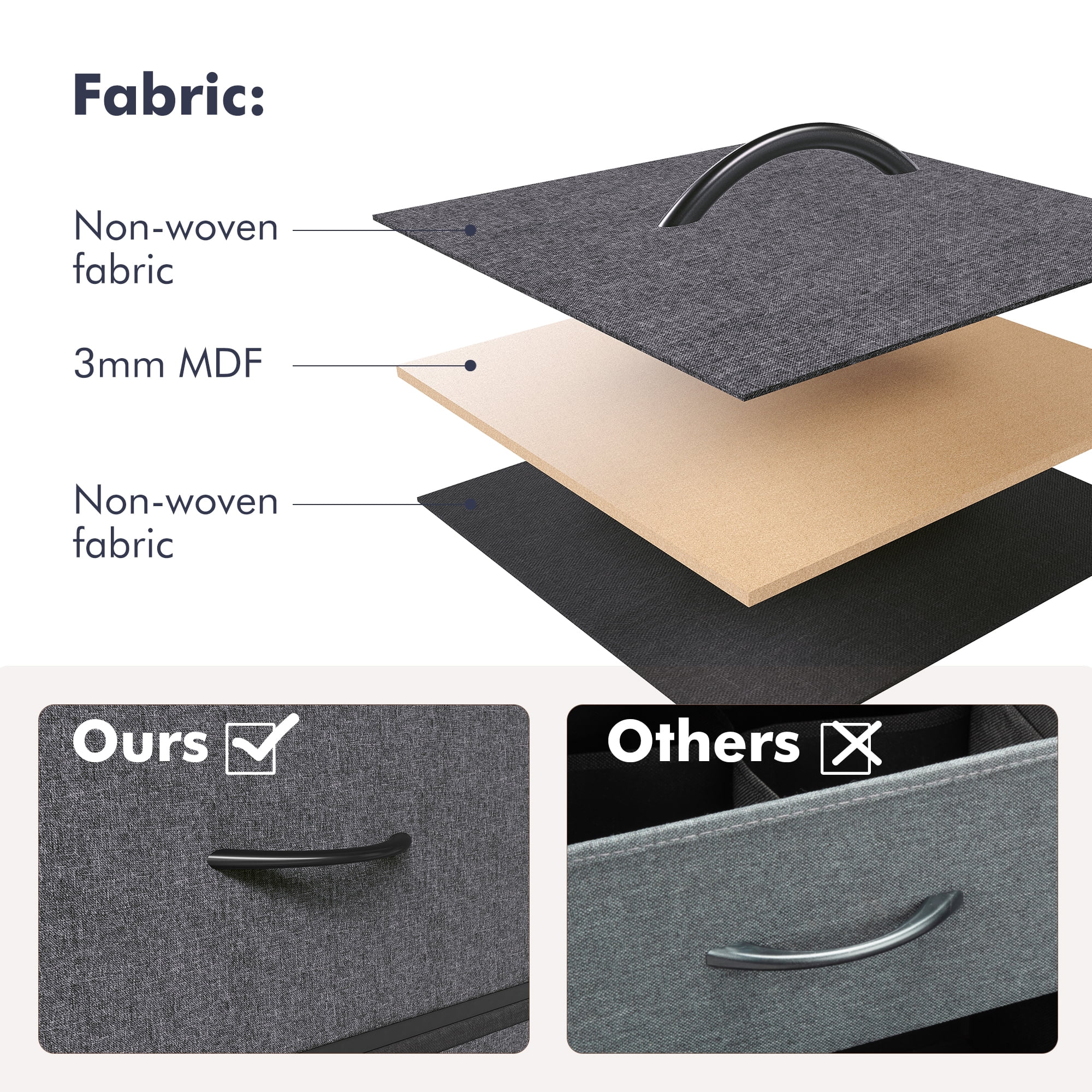 Homhougo Dresser for Bedroom with 5 Drawers,Chests of Drawers with Hook for Living Room Hallway Entryway,Wood Tabletop,Sturdy Metal Frame,Fabric Storage Organizer (Brown)