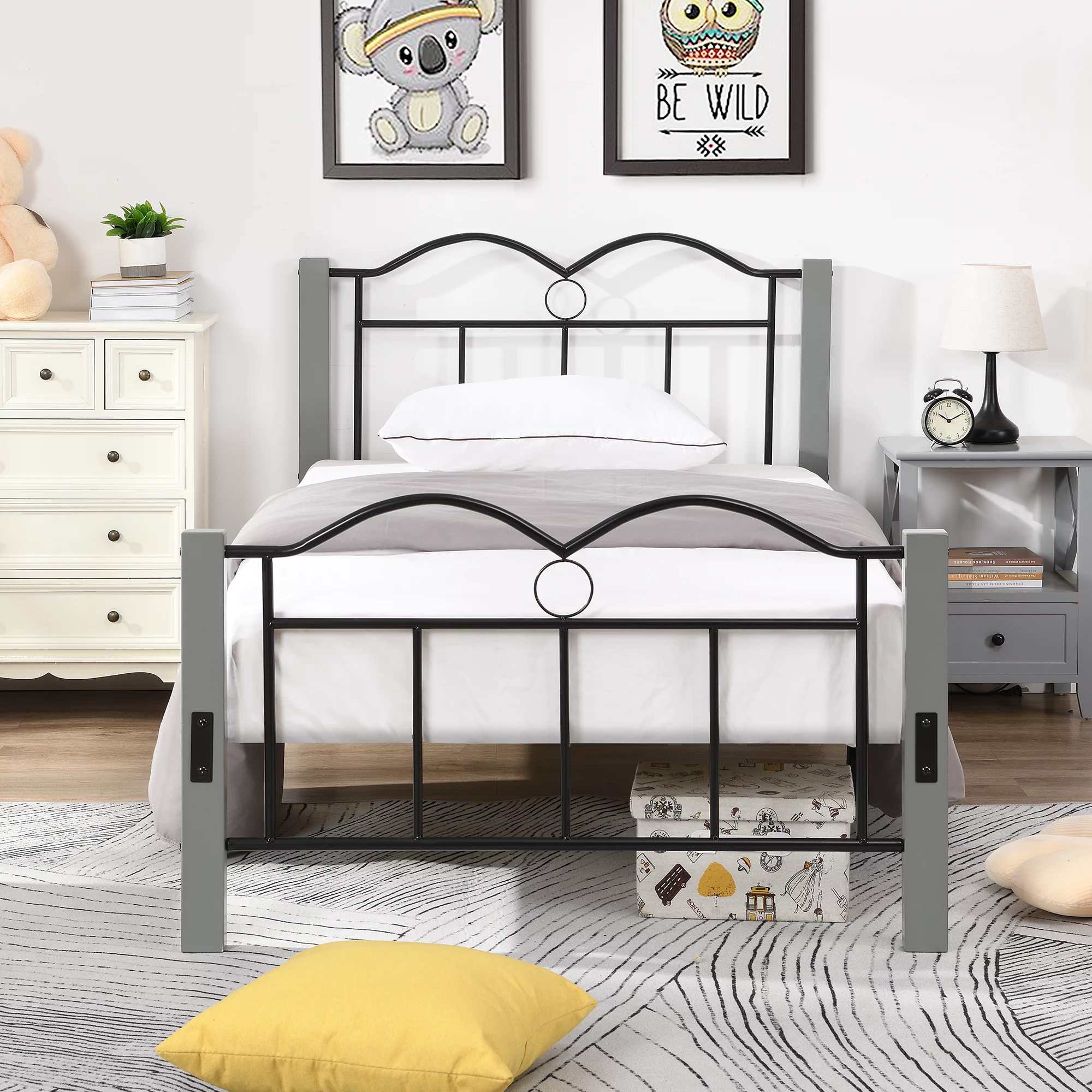 Mefine Twin Size Bed Platform with Wooden Feet,Metal Platform