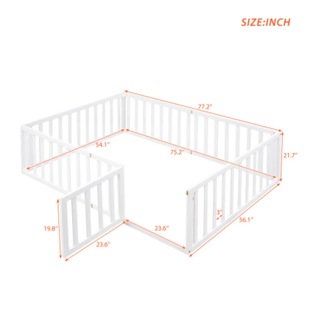 Full Size Wood Daybed Frame with Fence, White