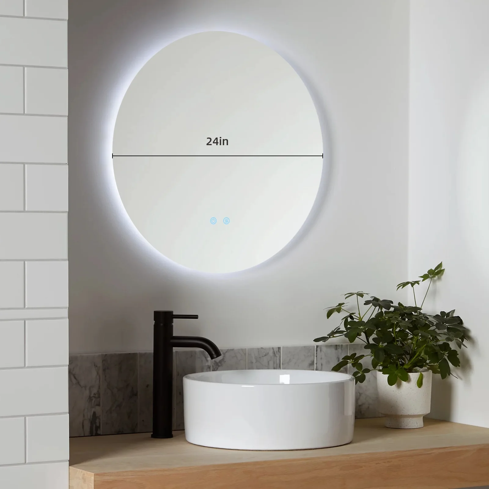 Anti-Fog 24 inch LED Bathroom Mirror, Backlit Bathroom Mirror with Lights, 3 Colors Light Dimmable, Touch Switch, Round lighted Vanity Mirror