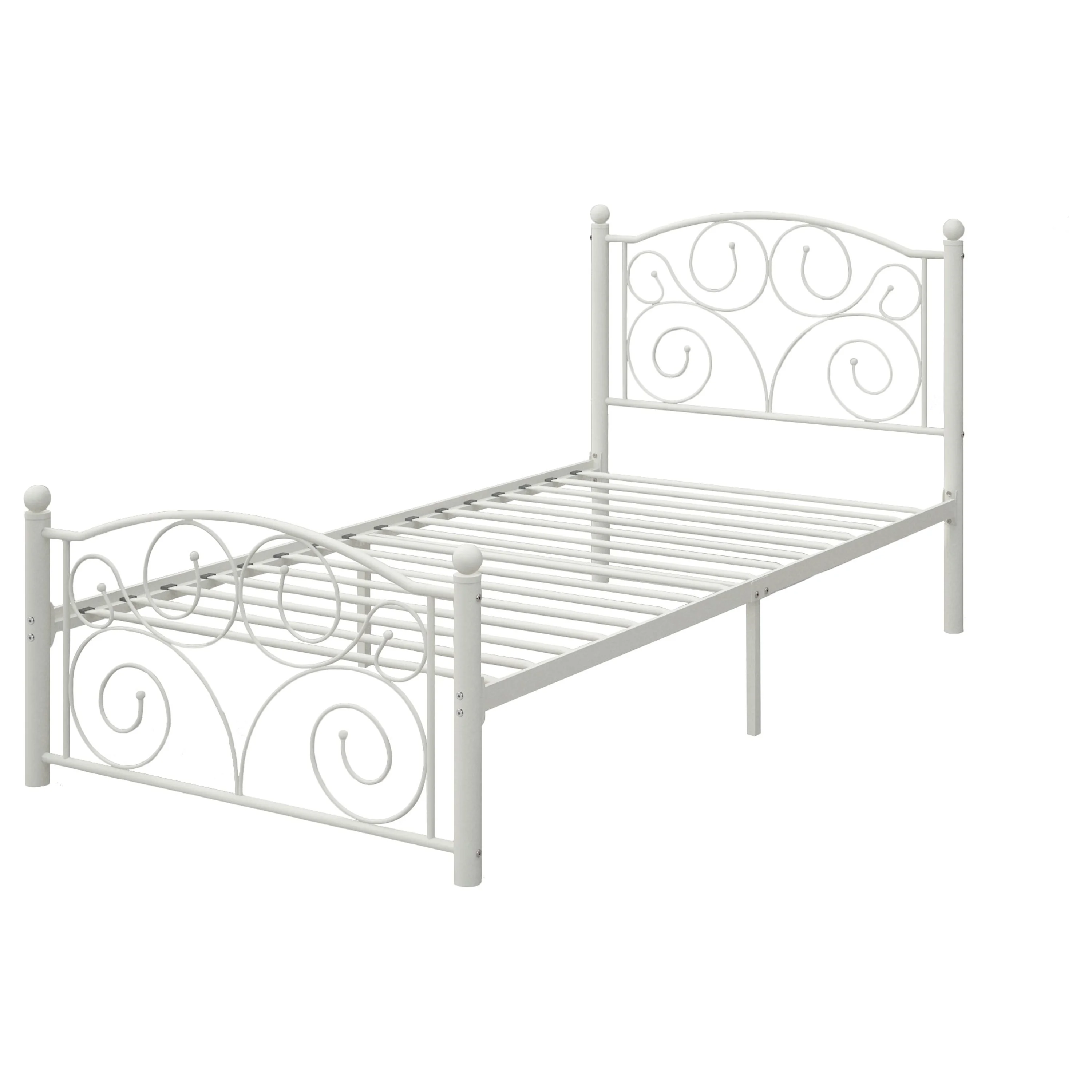 Twin Size Metal Bed Frame with Headboard and Footboard, Noise-Free Design, White