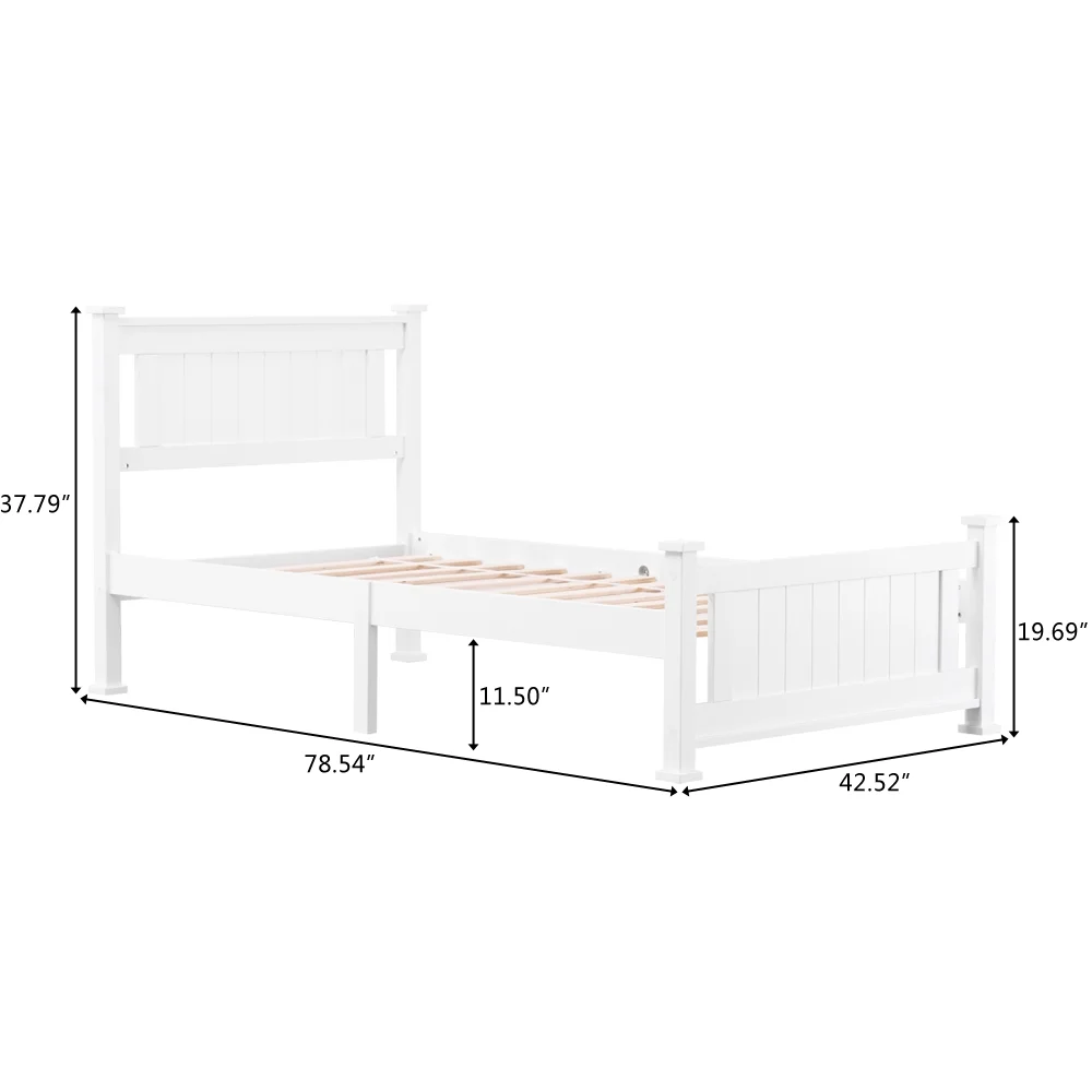 VINGLI White Twin Bed Frame with Headboard,Modern Wood Bed Single Bed for Adults, No Box Spring Needed Panel Bed