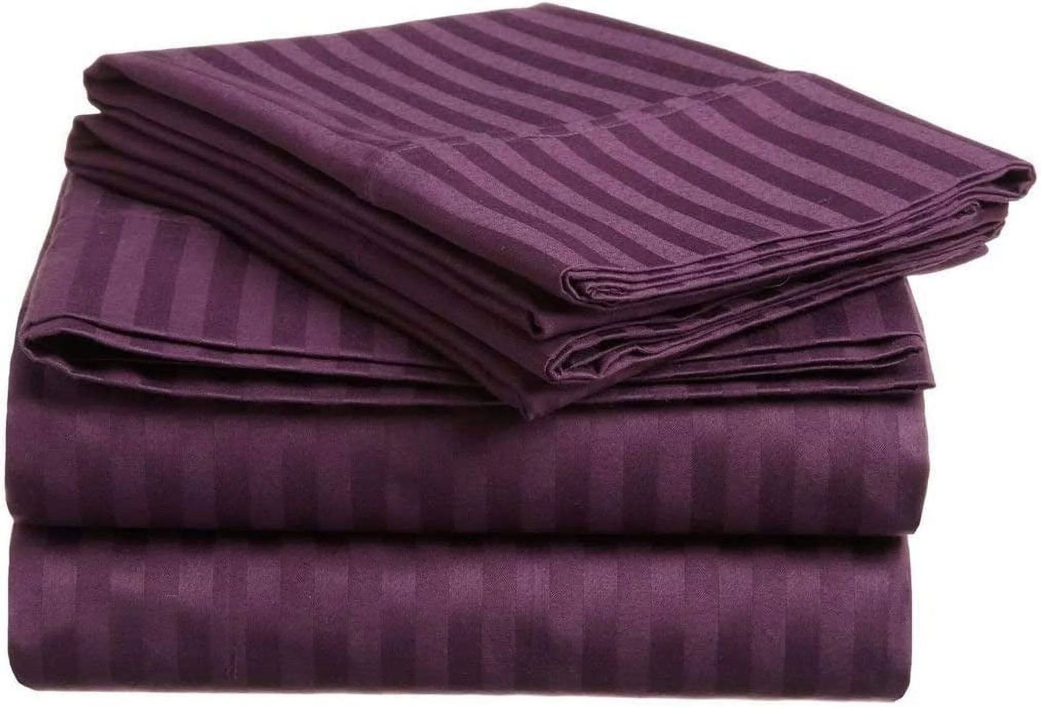 True Luxury Pure Heavy Rich Pima Cotton 4-Piece Bed Sheets Set Emperor Size Fits mattresses Upto 15-18” deep Pocket – Sateen Weave (Stripe, Purple)