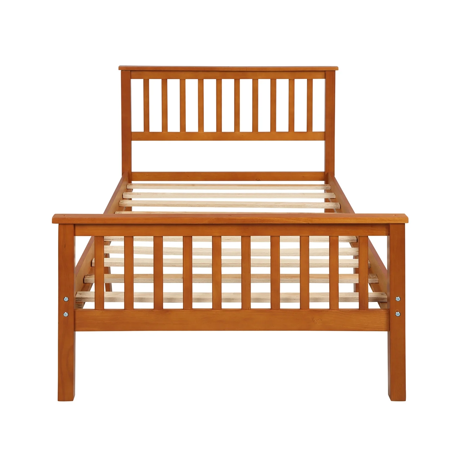 Gewnee Twin Size Wood Platform Bed with Headboard and Footboard ,Oak