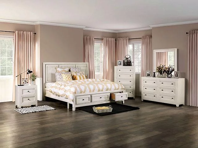 Rustic Ivory Solid Wood Queen Bedroom Set 6pcs FOA EM7074IV Oakridge