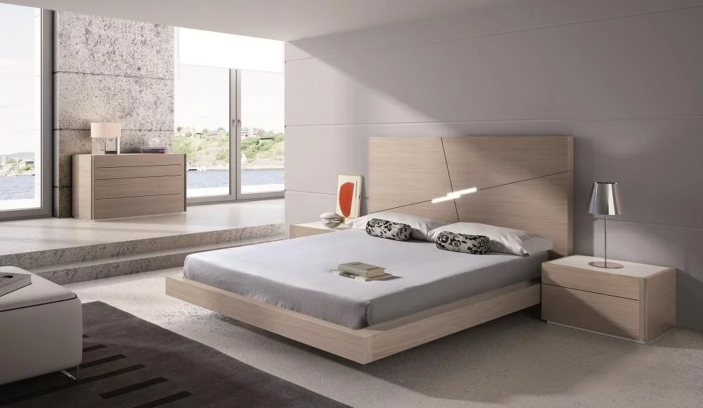Modern Wood Veneers & Natural Lacquers Platform King Bedroom Set 3Pcs J&M Evora