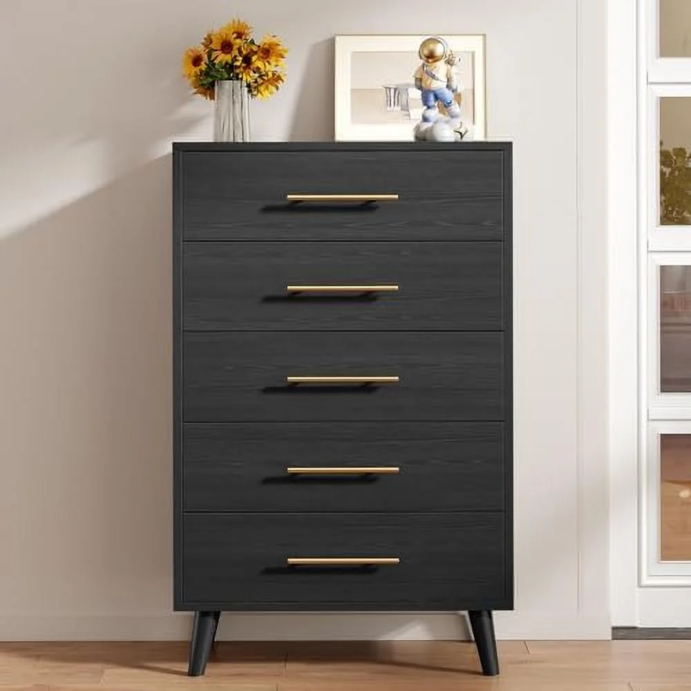 RUNFAYBIU 6 Drawer Dresser for Bedroom Chest of Drawers with Metal Handles Wood Dresser Modern Dresser for Nursery Living Room Entryway Black Dresser