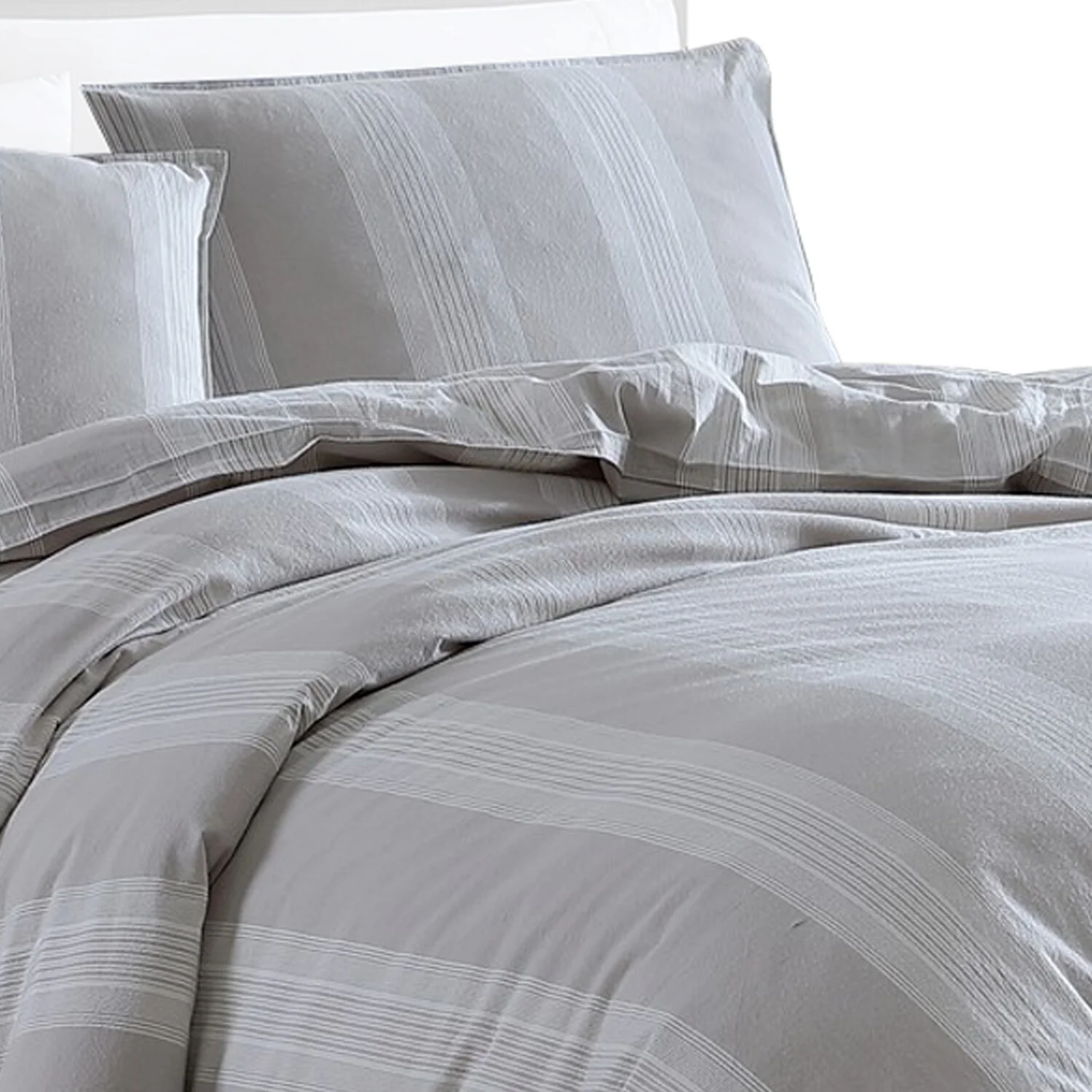 Benjara BM304701 Kia Yarn Dyed Cotton Beige Vertical Stripes Twin Size Comforter Set, 2 Piece