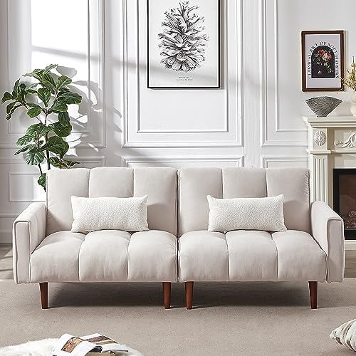 RUNFAYBIU Convertible Tufted Futon Sofa Bed Adjustable Couch Sleeper with Adjutable Back Upholstered Loveseat Sofa & Couch for Apartment Living Room Home Office