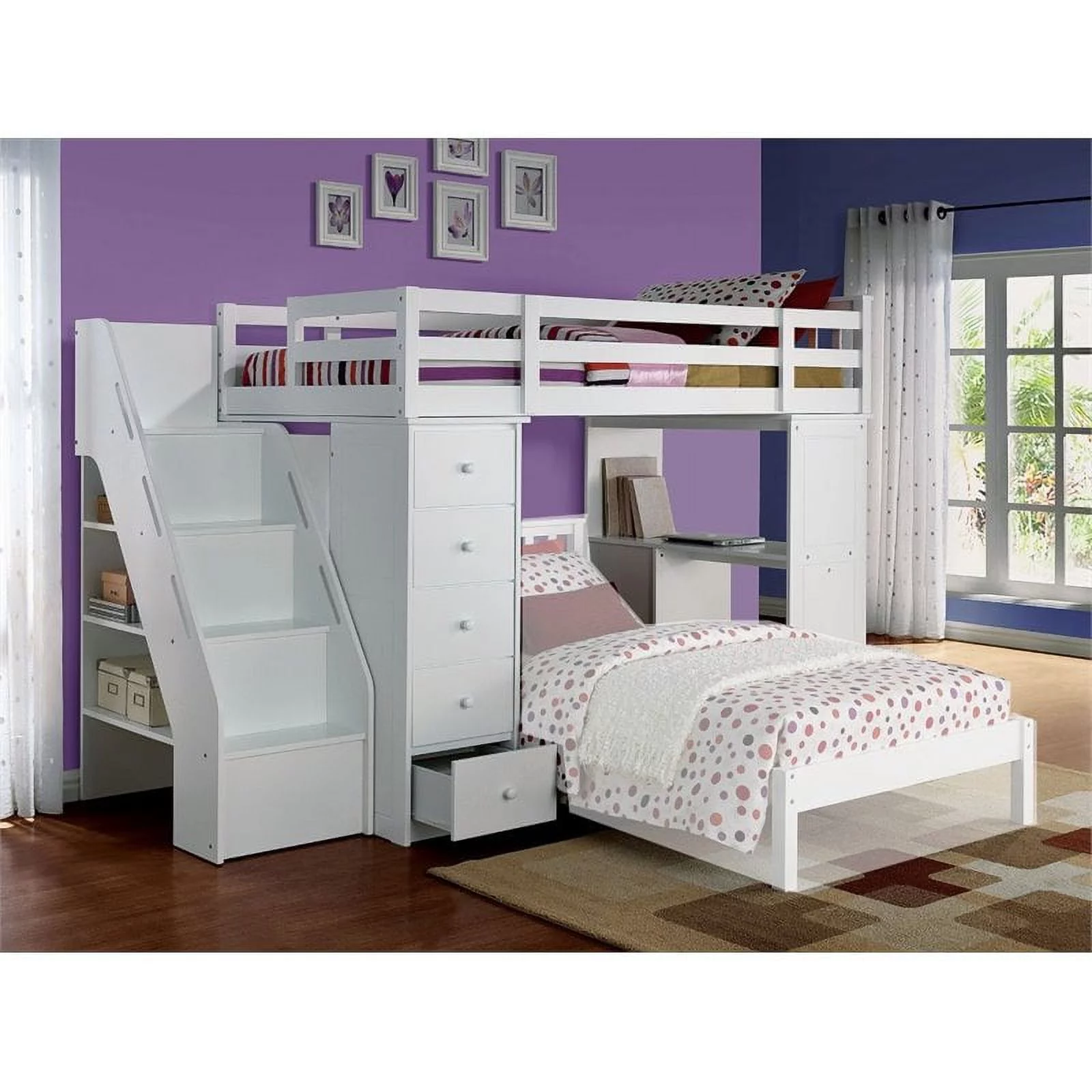 ACME Freya Loft Bed and Bookcase Ladder in White Solid Wood
