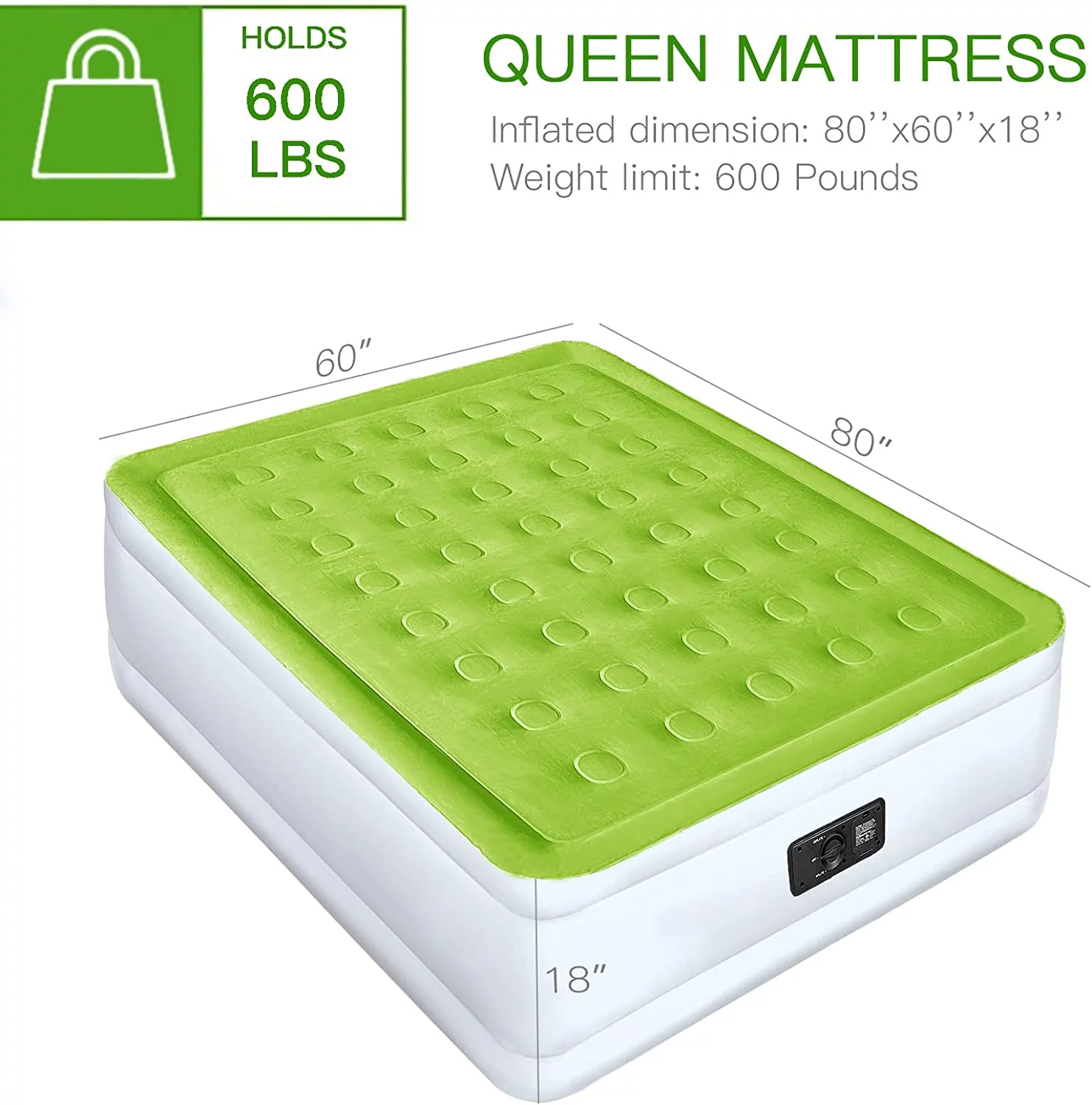 Perfect YENING Queen Size Air Mattress with Built in Pump Raised Inflatable Bed Heavy Duty Blow up Matressith Airbed 18 Inch Tall