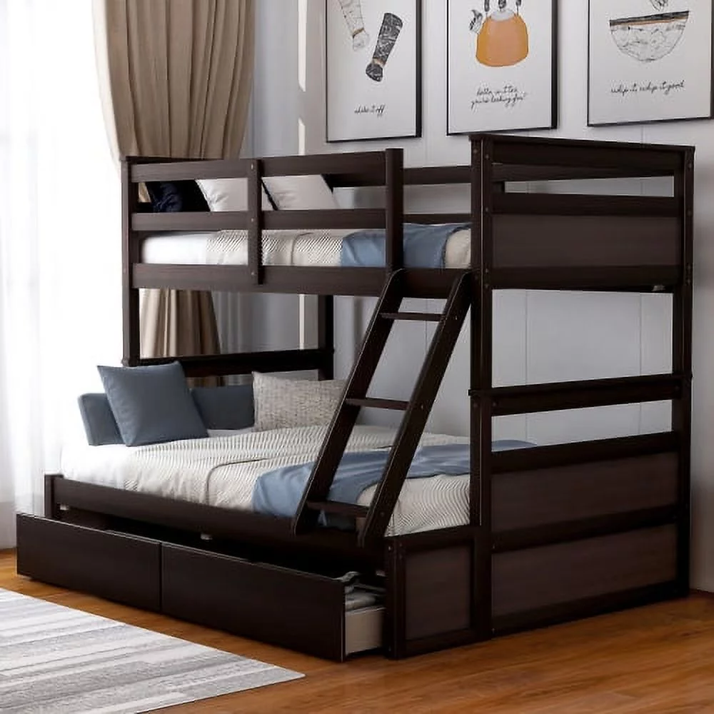 Adrinfly Twin over Full Bunk Bed with Storage - Espresso
