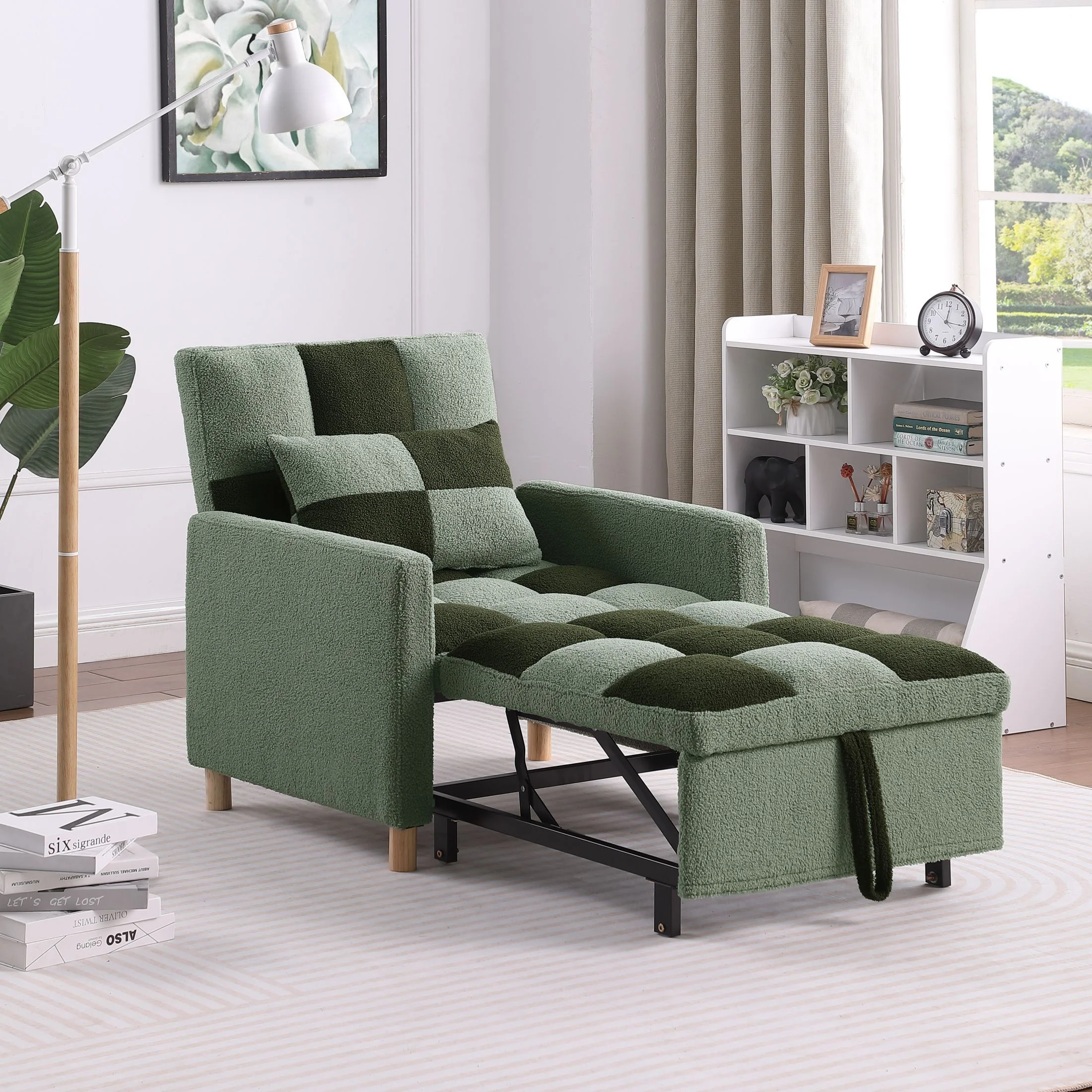 Zechuan Convertible Sleeper Sofa Chair Bed,Adjustable Chair with Pillow,Multi-Functional Sleeper Chair with Soft Teddy Fabric