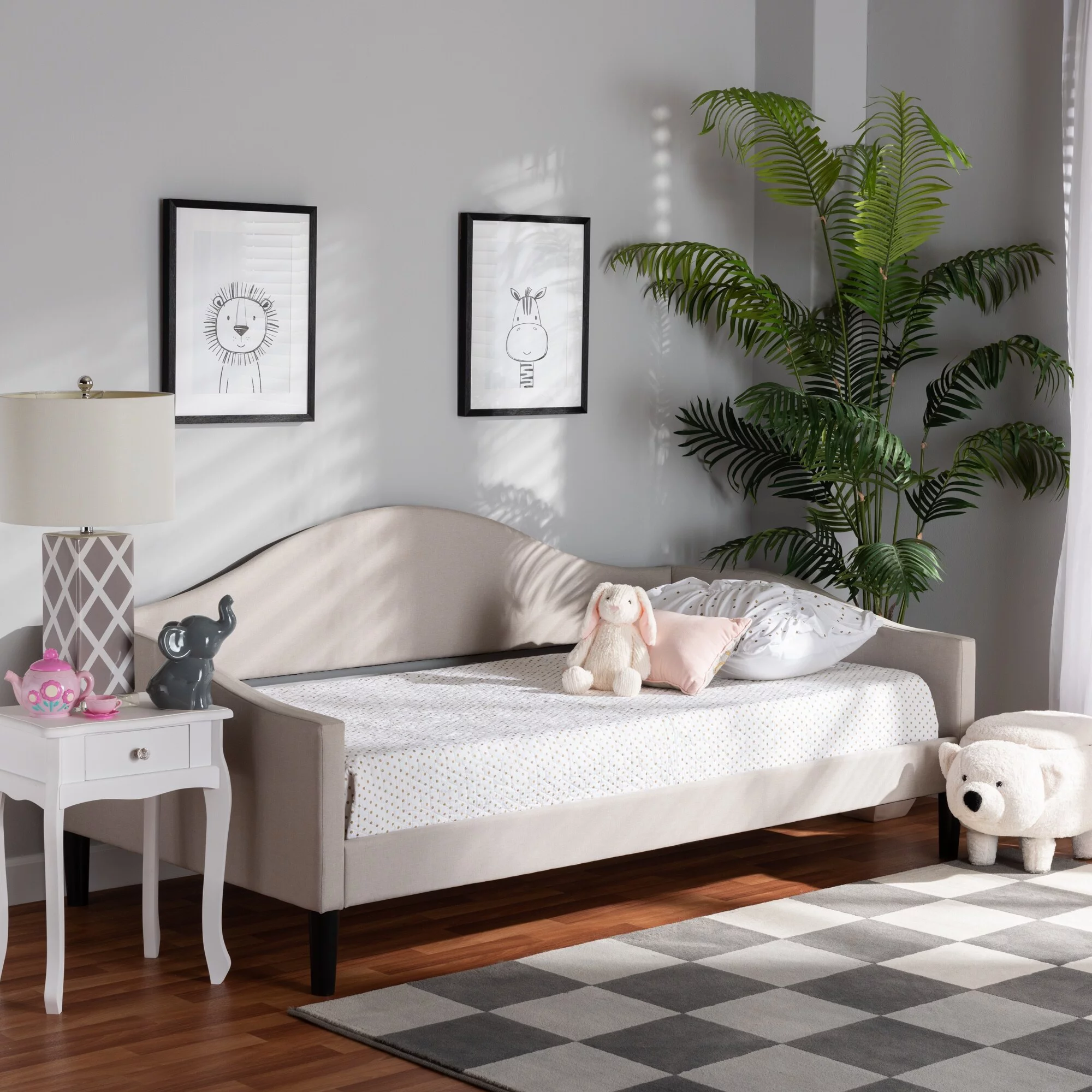 Baxton Studio Milligan Modern & Contemporary Fabric Upholstered Wood Daybed-Full Beige, Dark Brown