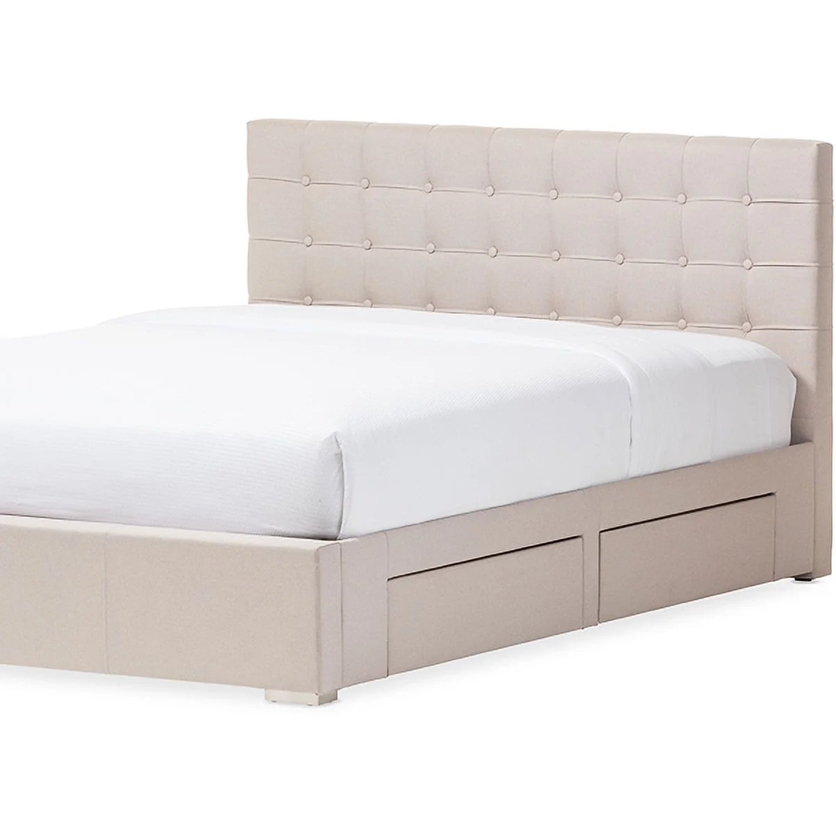Baxton Studio Rene Modern and Contemporary Fabric 4-drawer Storage Platform Bed, Queen, Beige