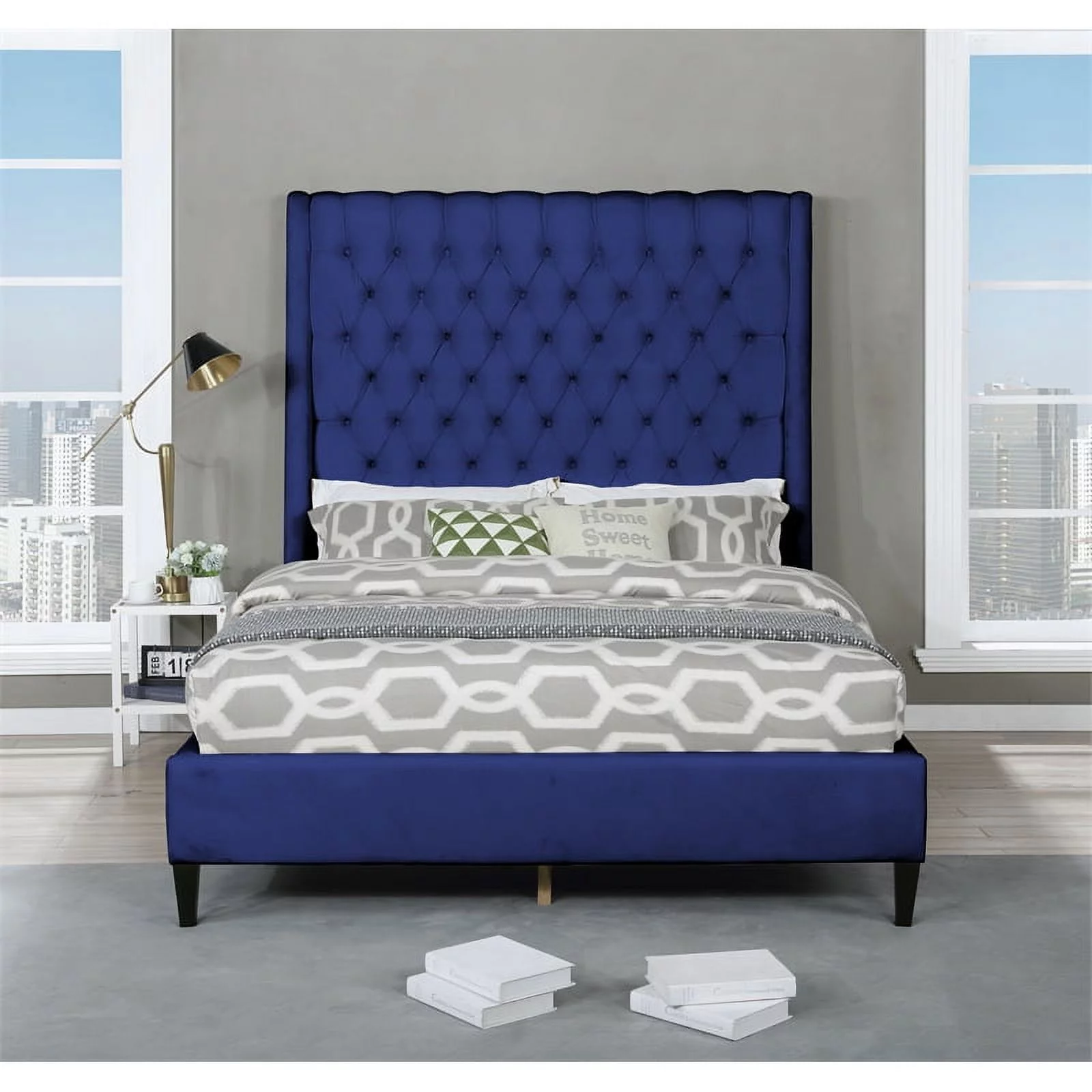 Best Master Bellanova Navy Blue Tufted Velvet California King Platform Bed