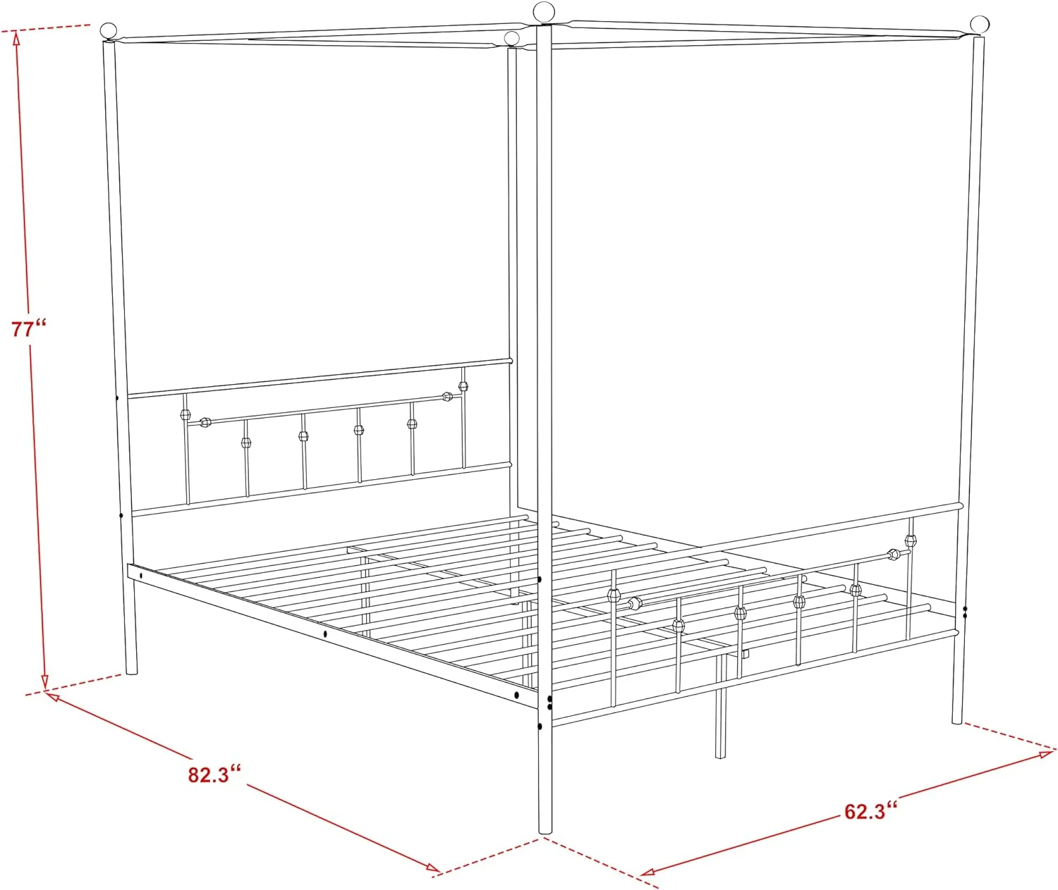 AQCWHI Annison Queen Bed Wih Luxurious Headboard And Fooboard - Canopy Meal Frame In Powder Coaing Whie