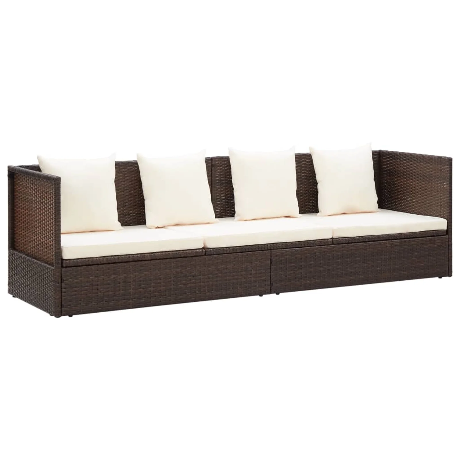 Outdoor Bed with Cushion & Pillows Poly Rattan Brown