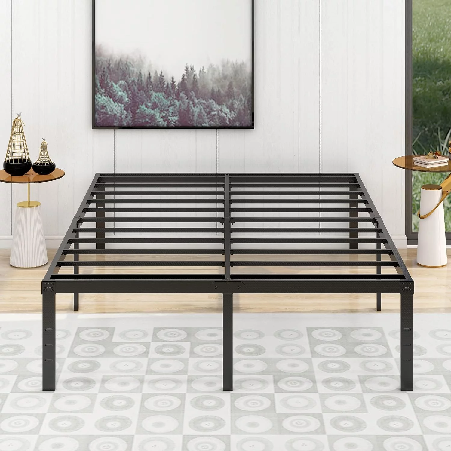 TOBILI 18 Inch Metal Queen Size Bed Frame Heavy Duty Platform Black