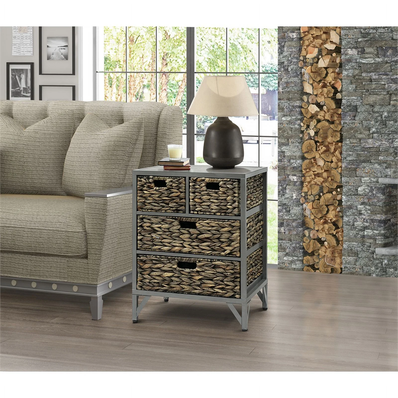 Gallerie Decor Rio Transitional Metal/Wood Side Table with Hairpin Legs in Gray