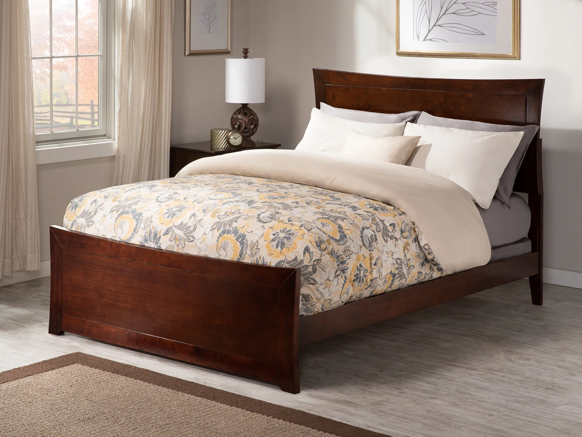 AFI Metro Full Wood Platform Bed Frame with Panel Headboard & Footboard, Walnut