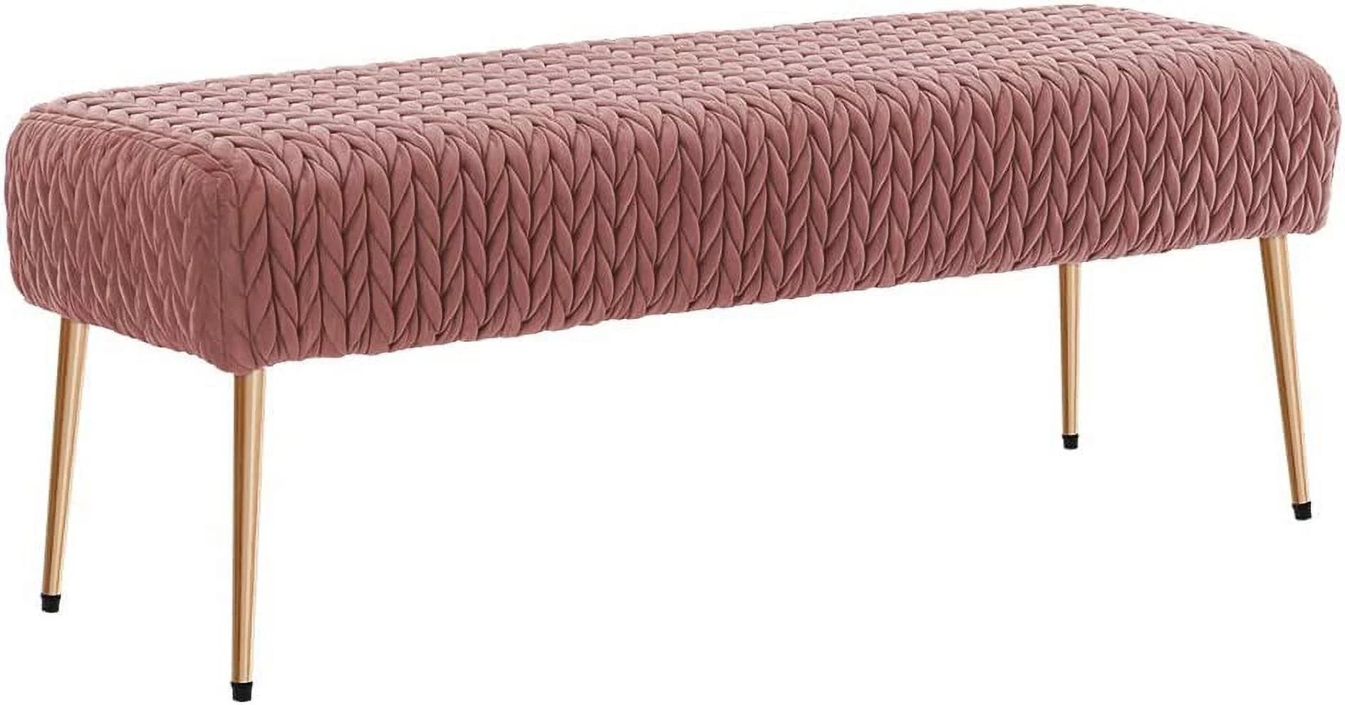 Duhome Modern Velvet Ottoman Bench, Upholstered Entryway Bench for Makeup Vanity Bedroom Bench for End of Bed with Gold Legs, Pink