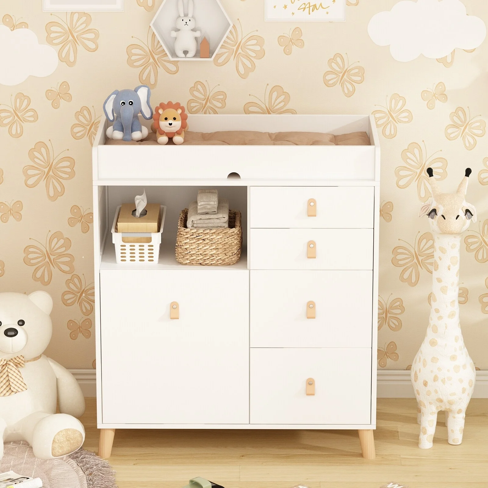 Versatile Nursery Changing Station with Ample Storage - White  Dresser
