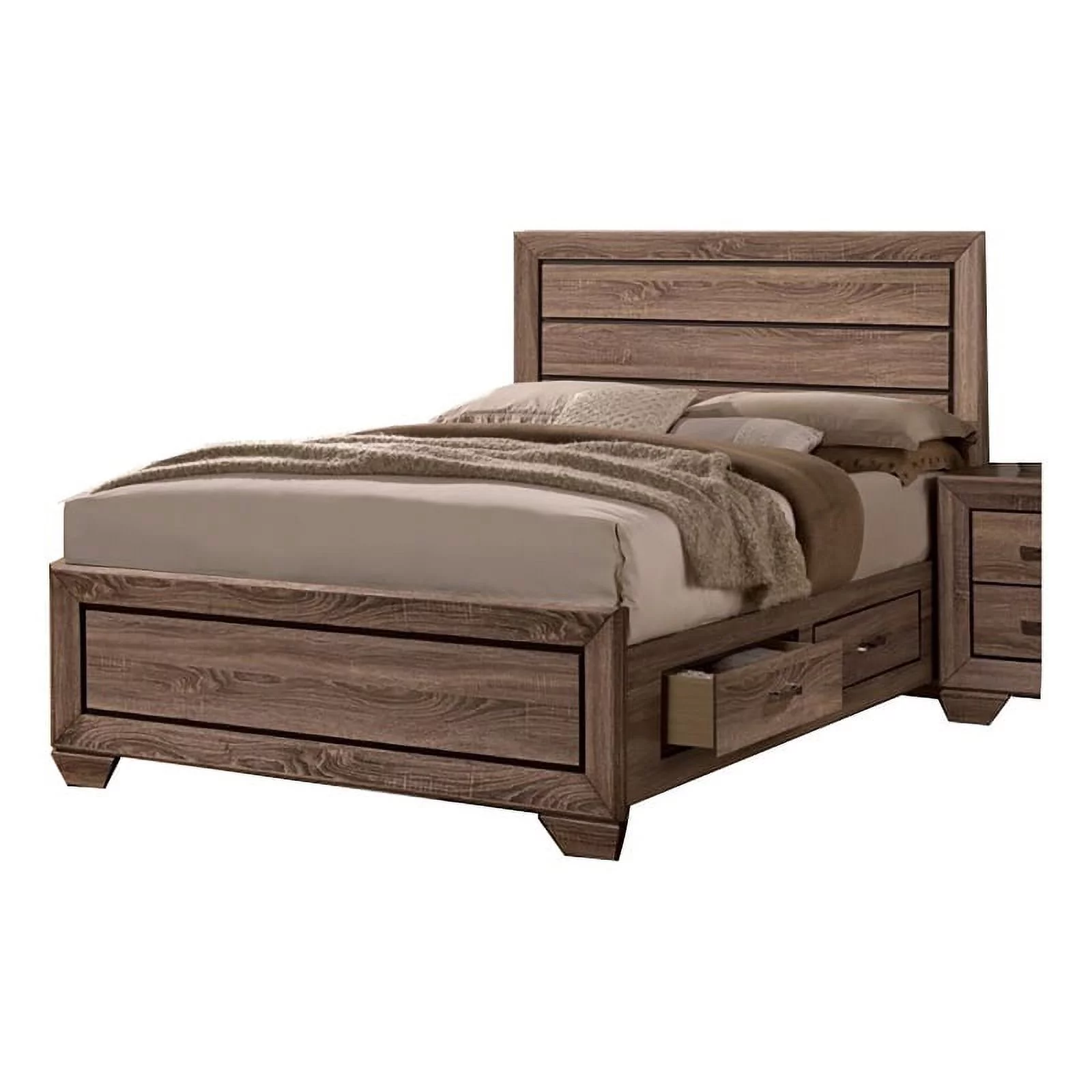 Stonecroft Furniture Baker Farmhouse Wood Storage Queen Panel Bed in Brown