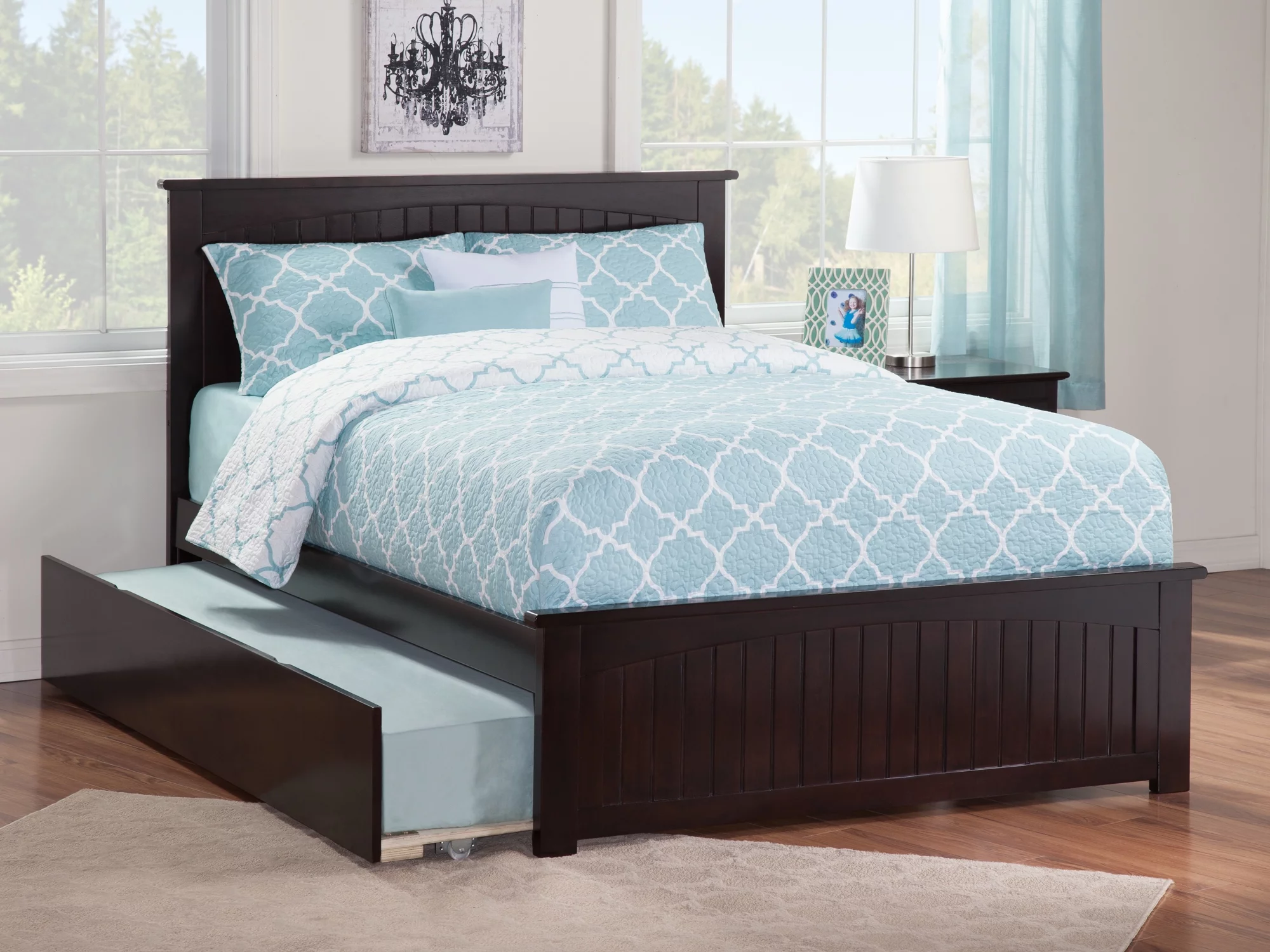 Nantucket Full Platform Bed with Matching Foot Board with Full Size Urban Trundle Bed in Espresso