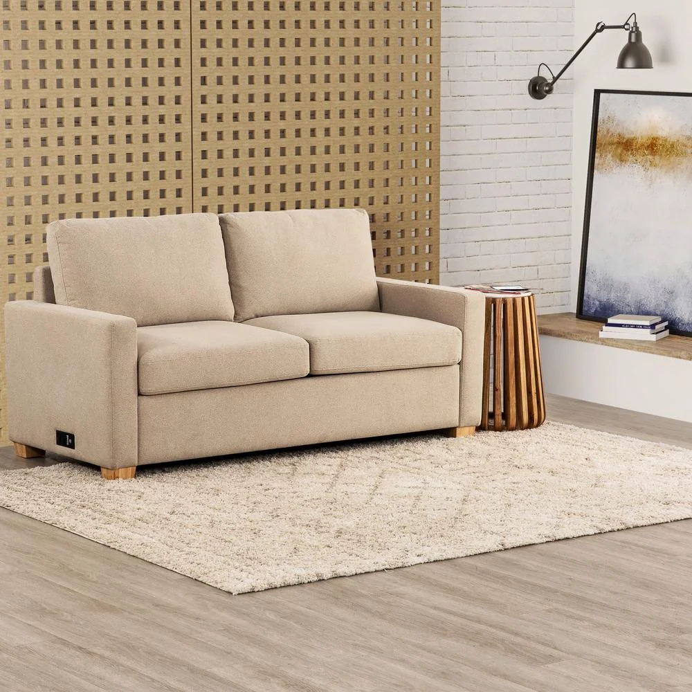 Primo International Boris Beige 73 in. Convertible Full Sleeper Sofa with USB Port