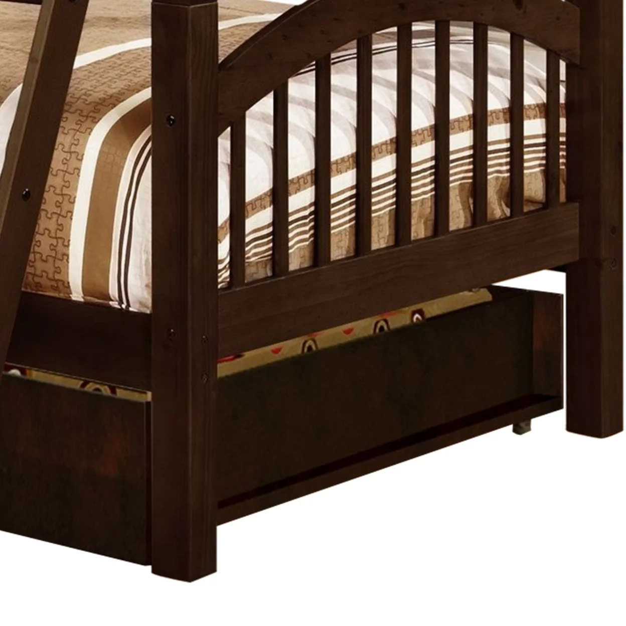 Arch Design Wooden Twin Over Twin Bunk Bed with Trundle, Dark Brown- Saltoro Sherpi