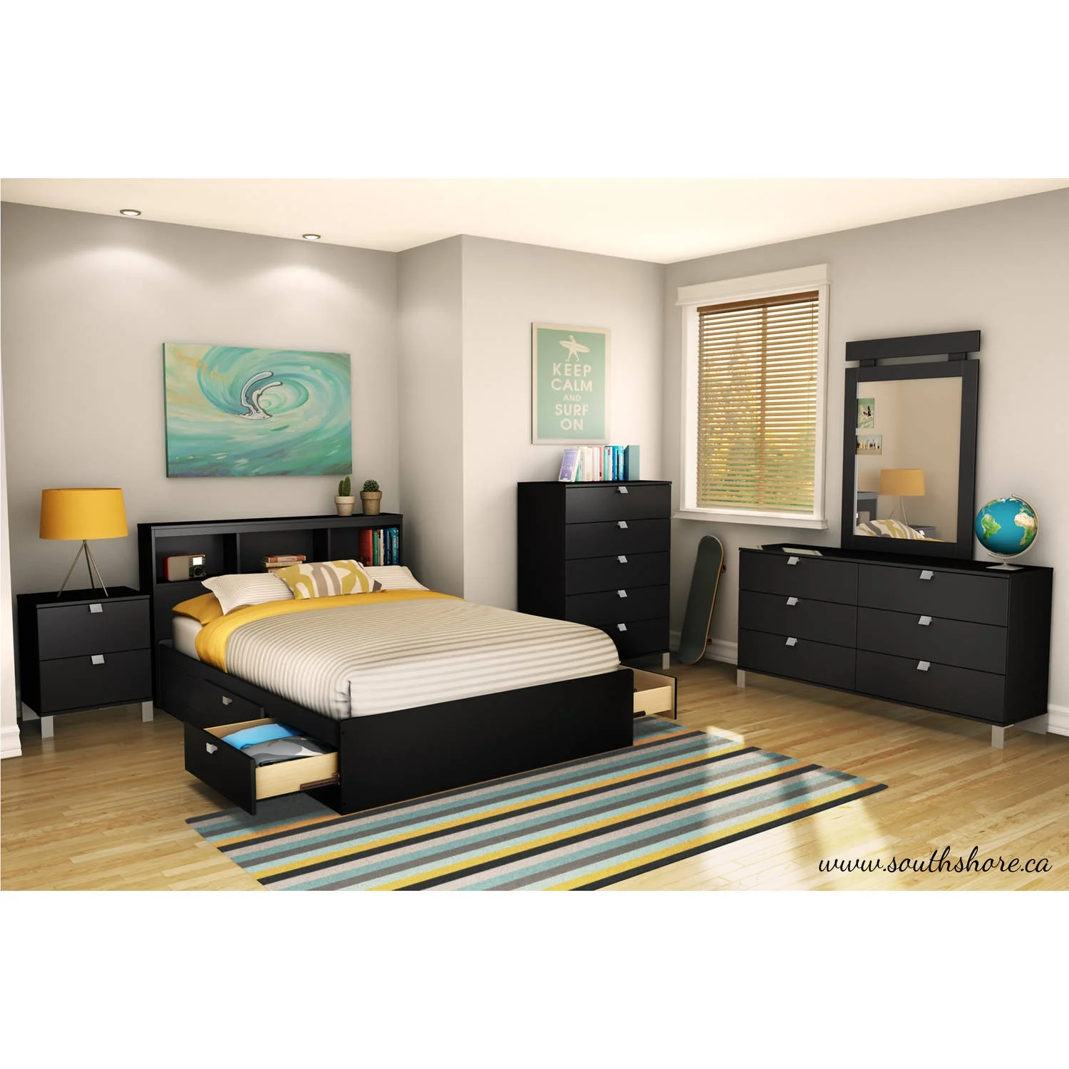South Shore Spark Bookcase Headboard, Full, Black
