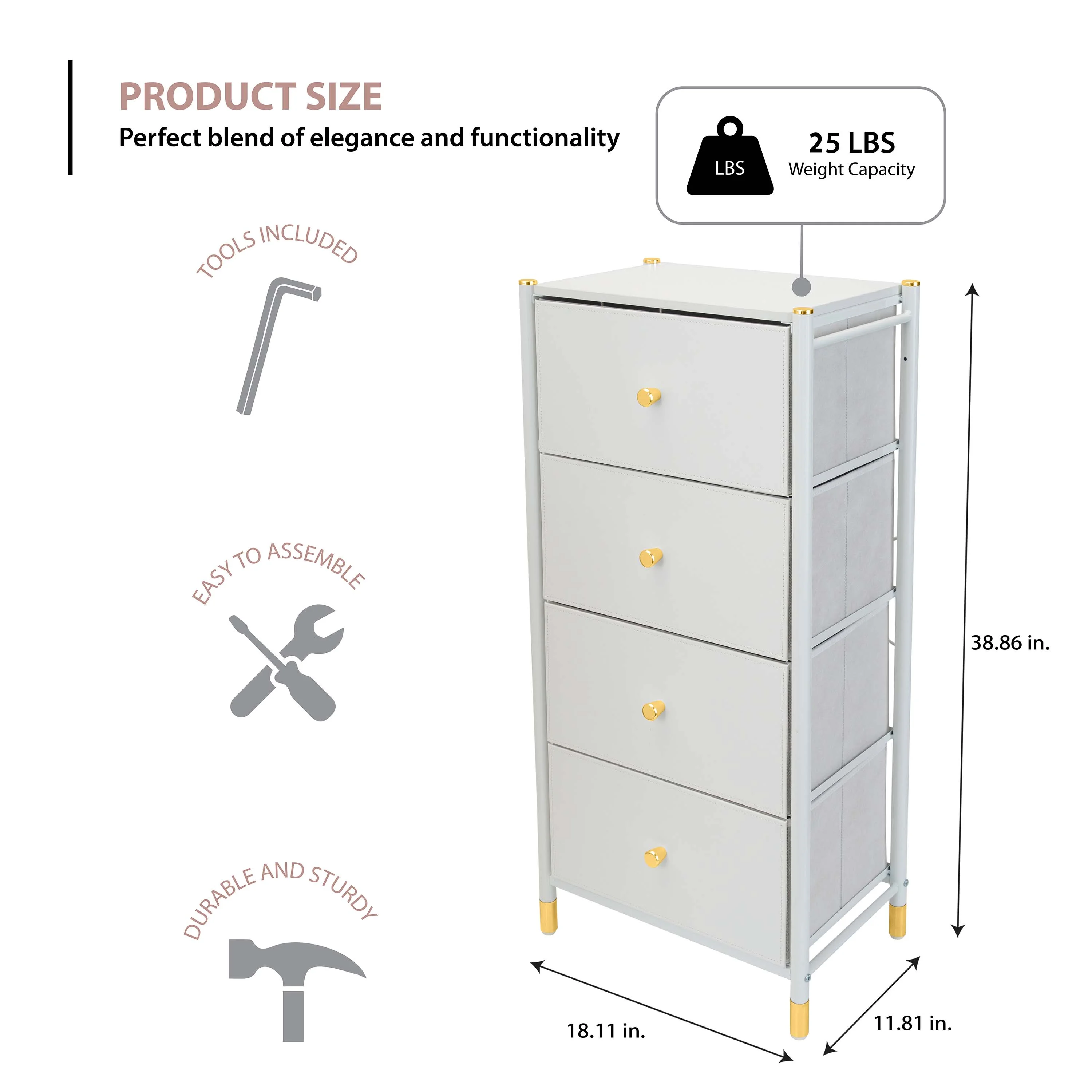 Simplify Adult 4 Drawer Luxury Dresser in White