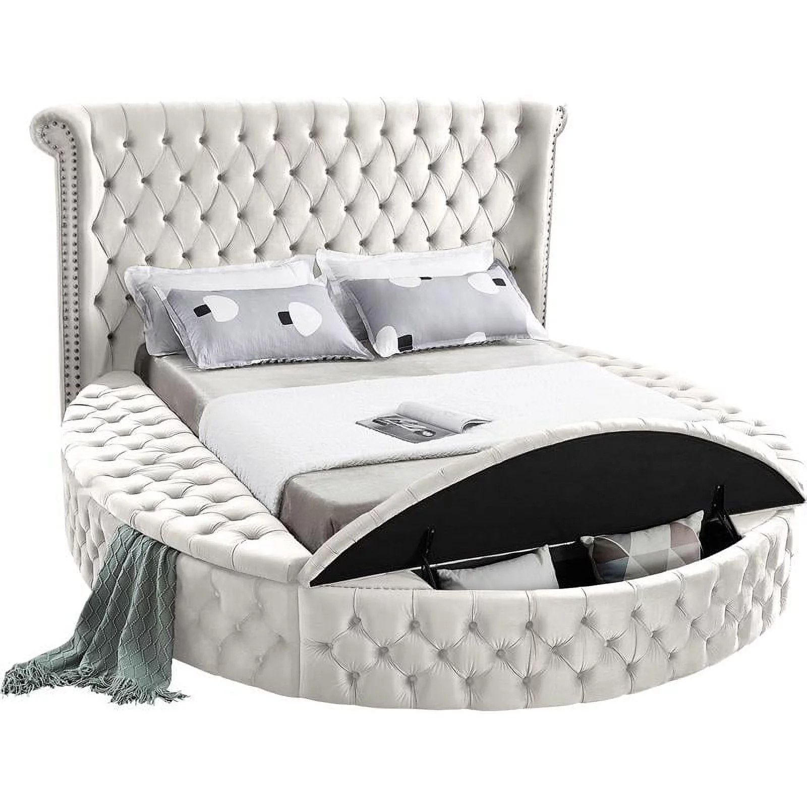 Meridian Furniture Modern Fabric White Luxus Cream Velvet King Bed