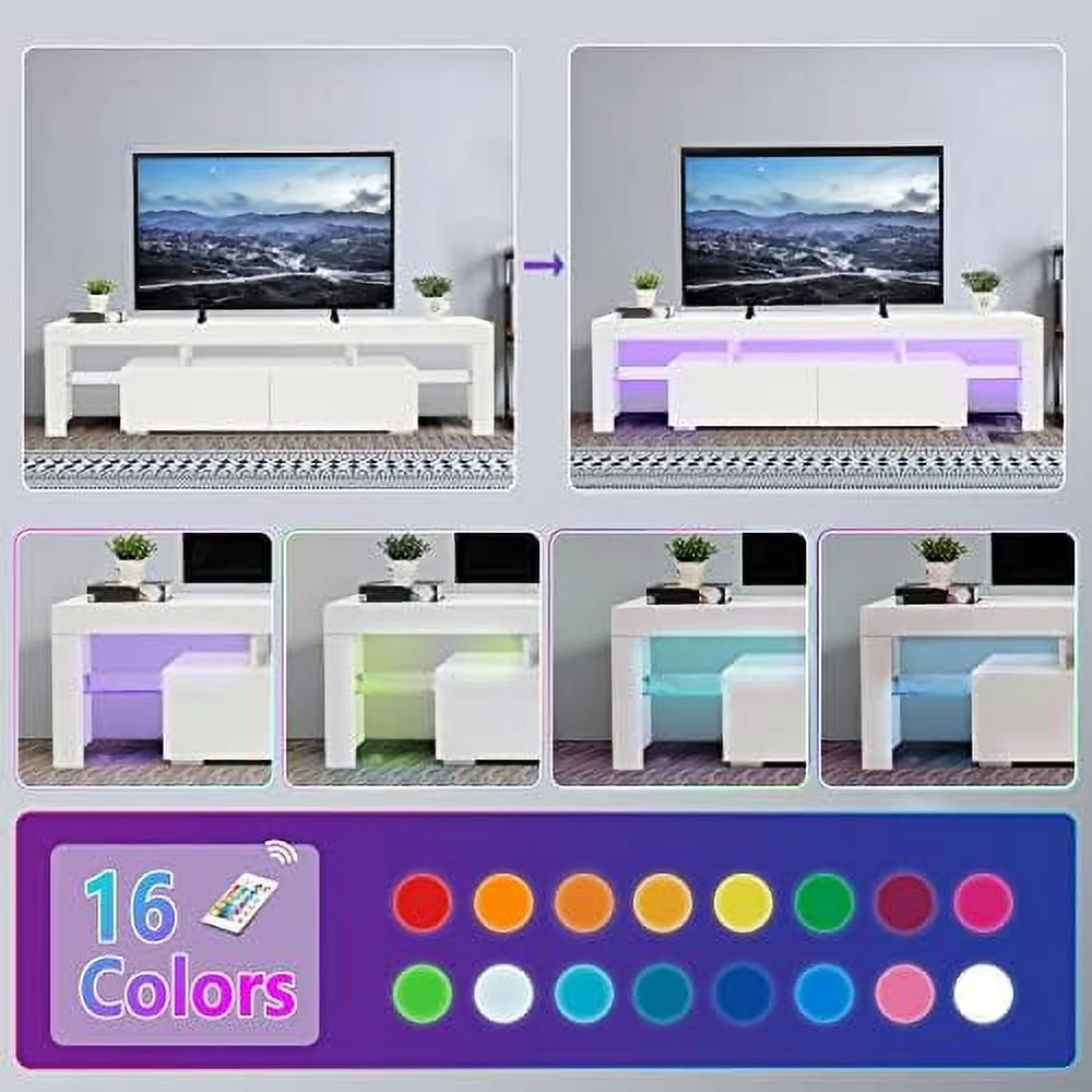 KHBIULIFE TV Stand for 55+ 65+ Inch TV Corner White LED TV Stand Entertainment Center TV Cabinet with for Living Room Bed Room