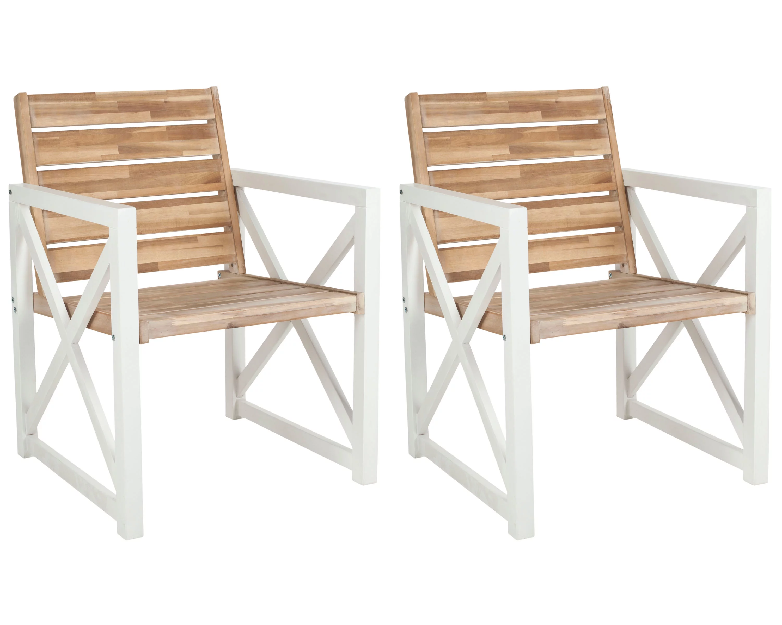 SAFAVIEH Irina Outdoor Patio Acacia Armchair, White/Oak, Set of 2