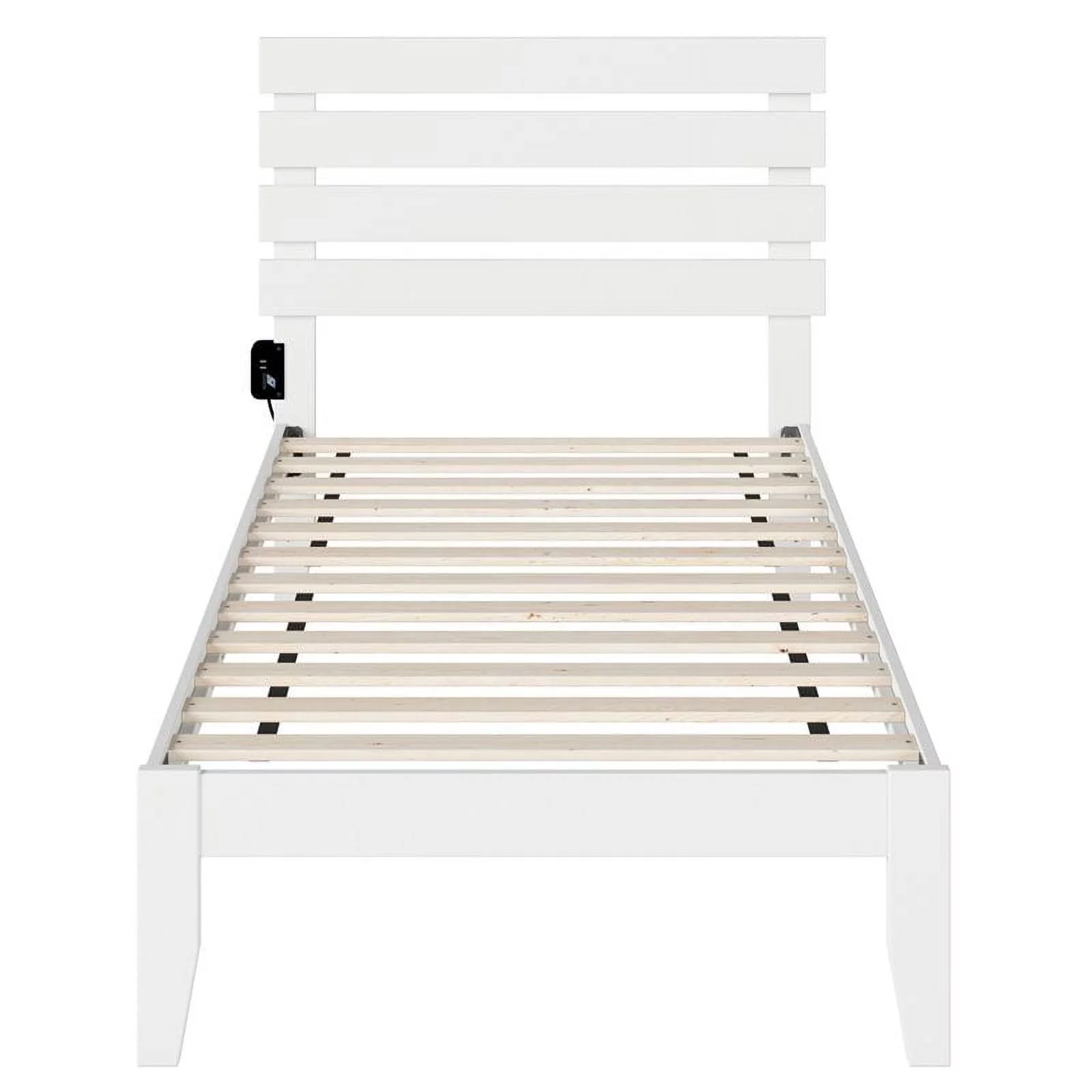 Pemberly Row Farmhouse Oxford Solid Wood Twin Bed in White Finish