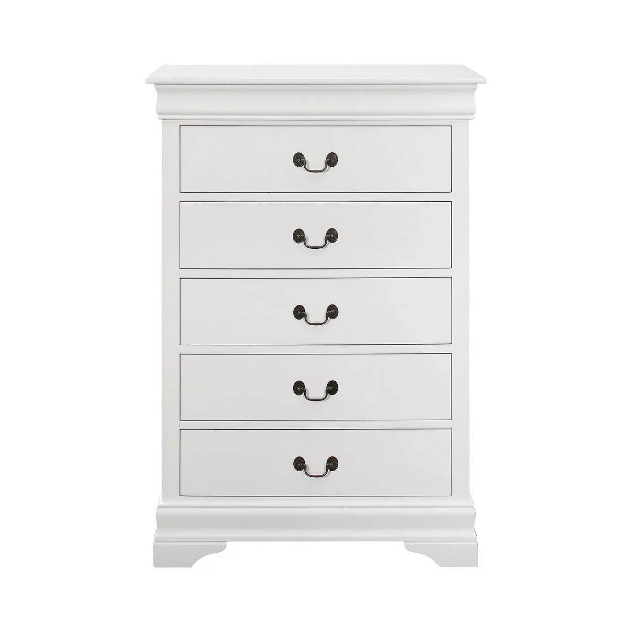 Nim 48 Inch Tall  5 Drawer Dresser Chest Brass Bail Handles Classic White- Saltoro Sherpi