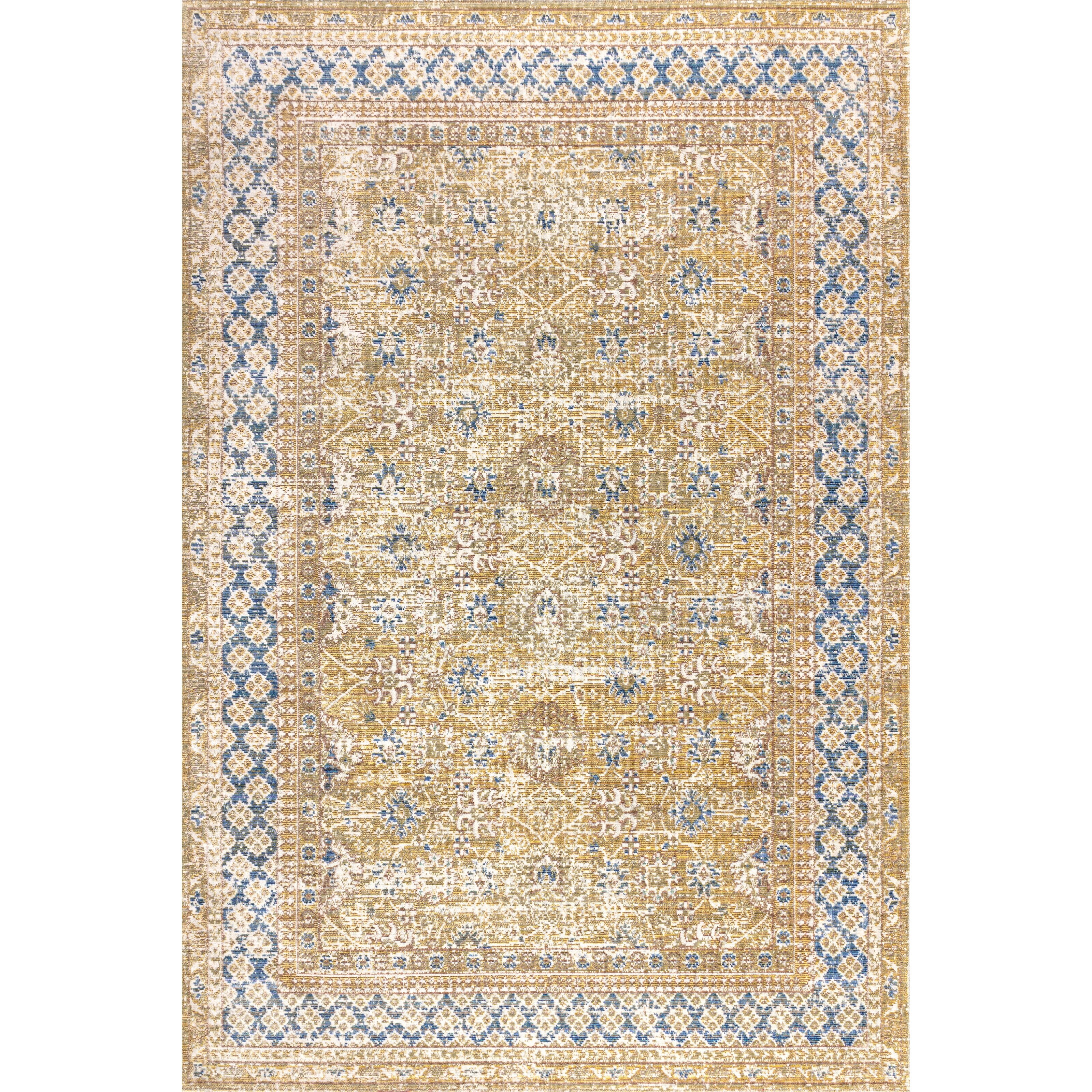 JONATHAN Y JONATHAN Y Xlendi English Country Argyle Area Rug 4 X 6 - Blue/Gold