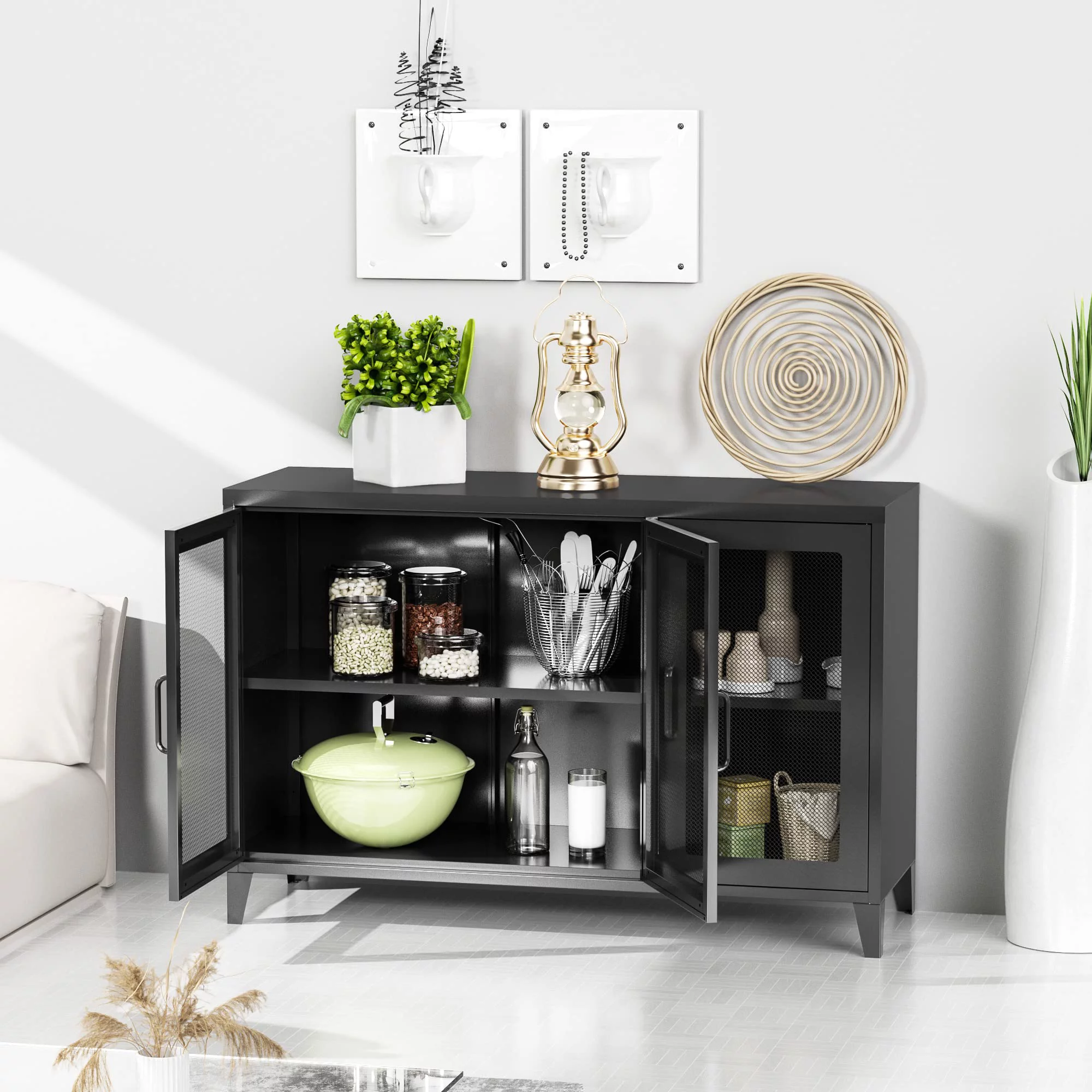 Fesbos Kitchen Buffet Server Table Accent Sideboard Cupboard Server Buffet Console Table with Doors Cabinet