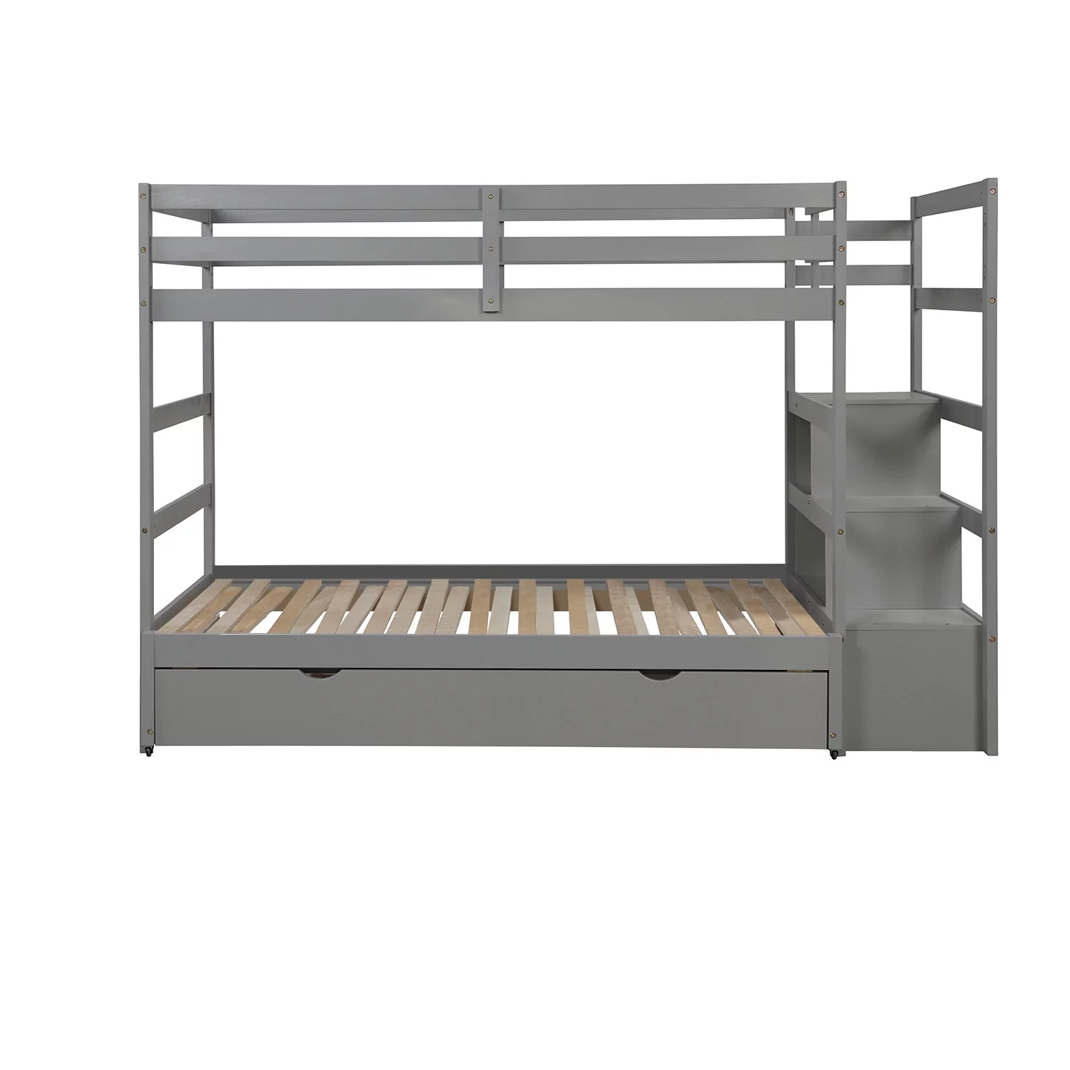 Nestfair Gray Twin over Twin/King Bunk Bed with Twin Size Trundle