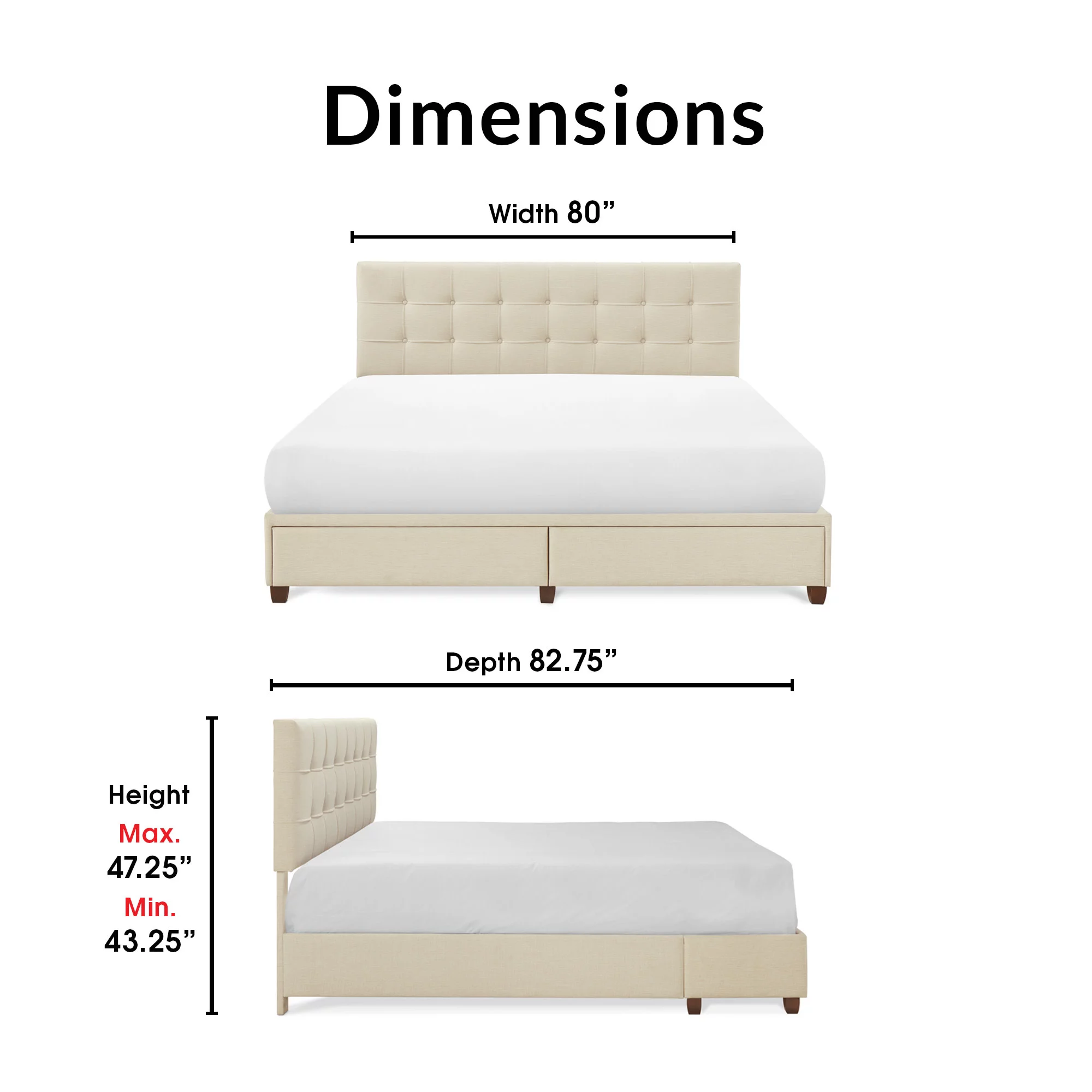 ClickDecor Edmond Storage Bed with Adjustable Height Headboard King Size Beige